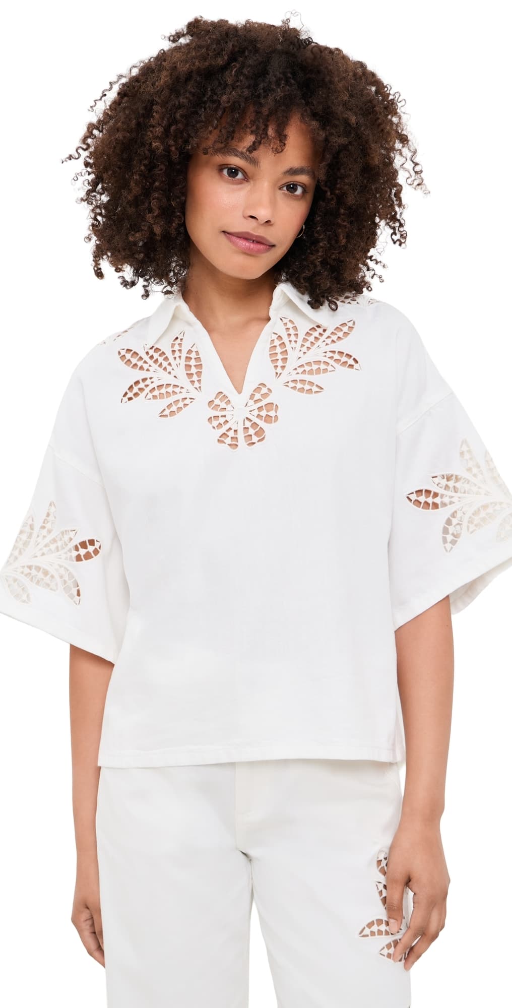 rag & bone Lucy Floral Cutout Denim Shirt White Floral
