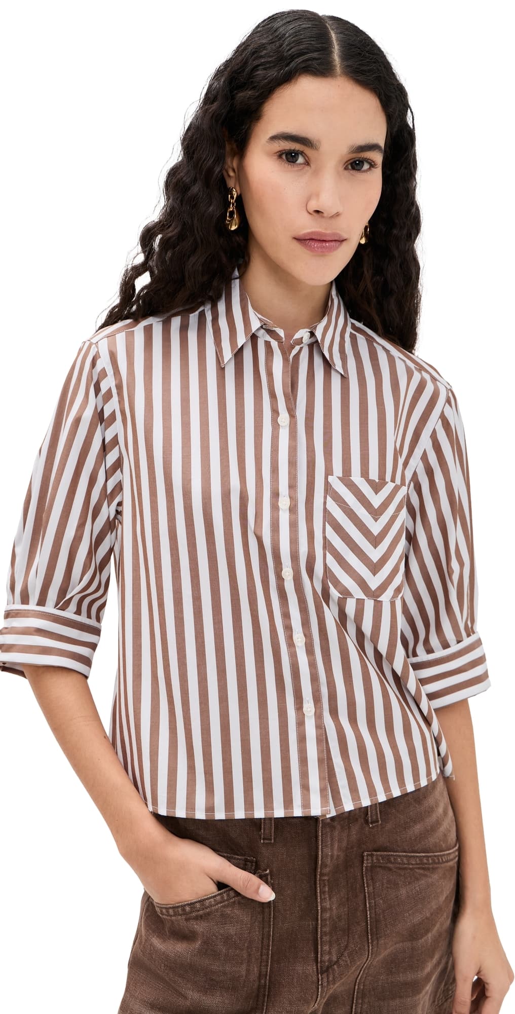 rag & bone Lucia Stripe Poplin Shirt Brwst