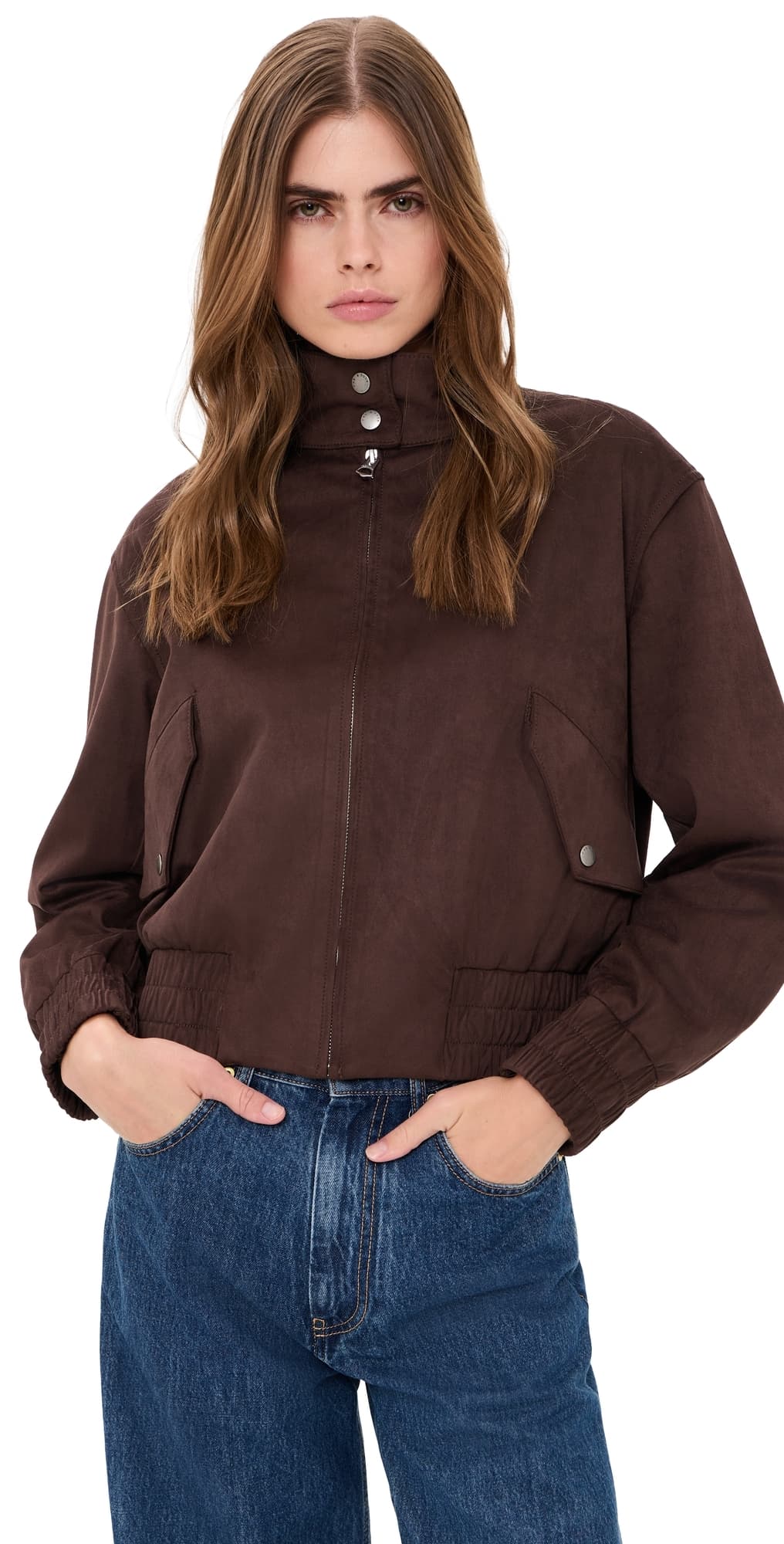 rag & bone Faux Suede Eliza Bomber Jacket Darkbrown