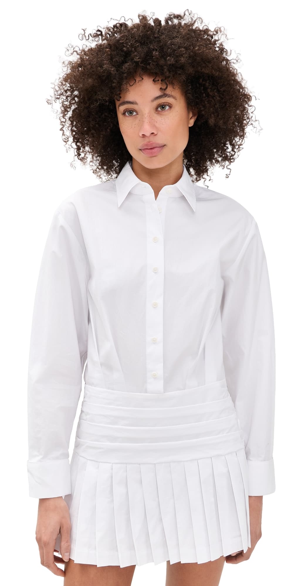 Rowing Blazers Pleated Button Down Shirt Dress White