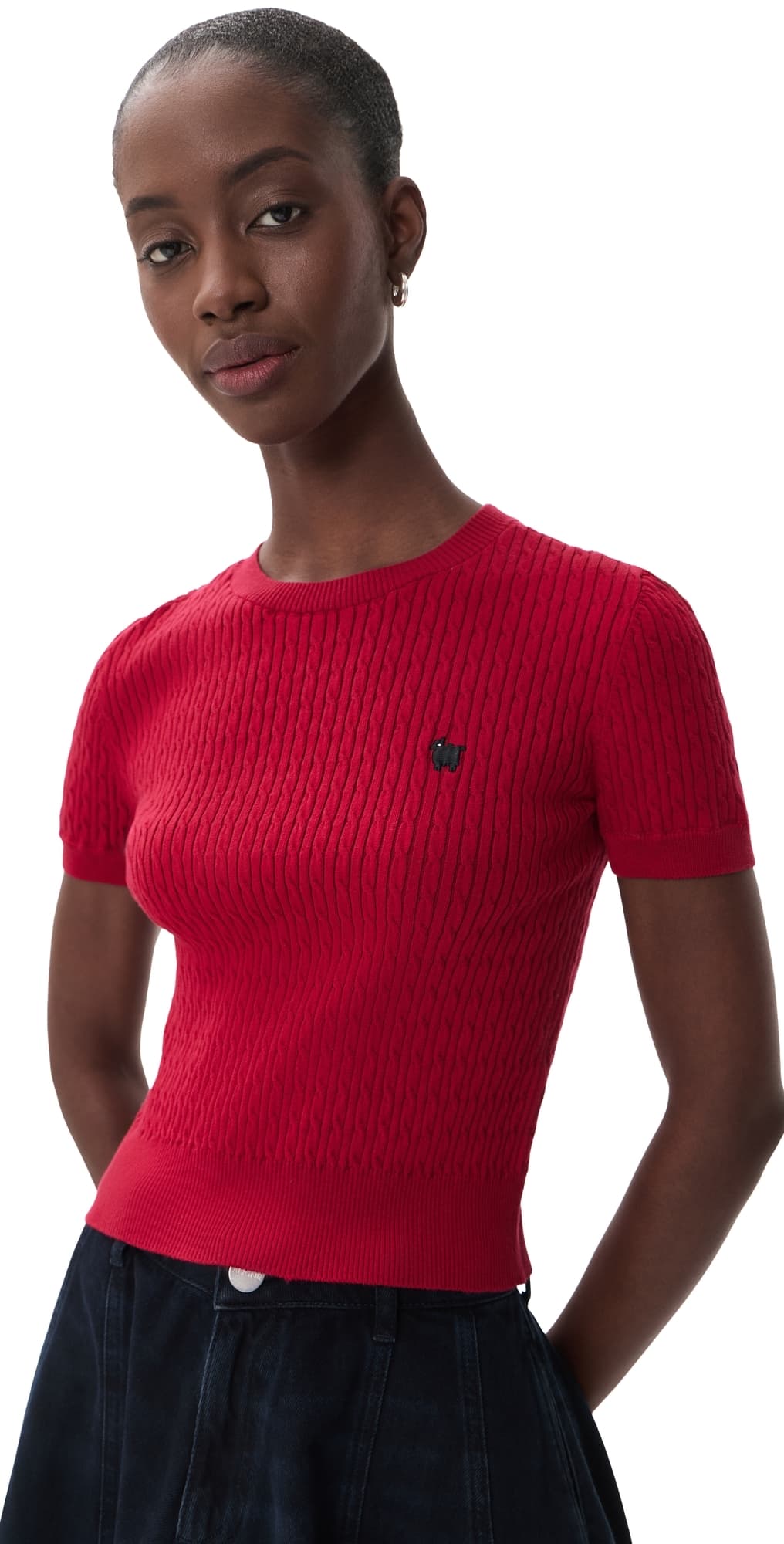 Rowing Blazers Cotton Blend Cable Crewneck Sweater Red