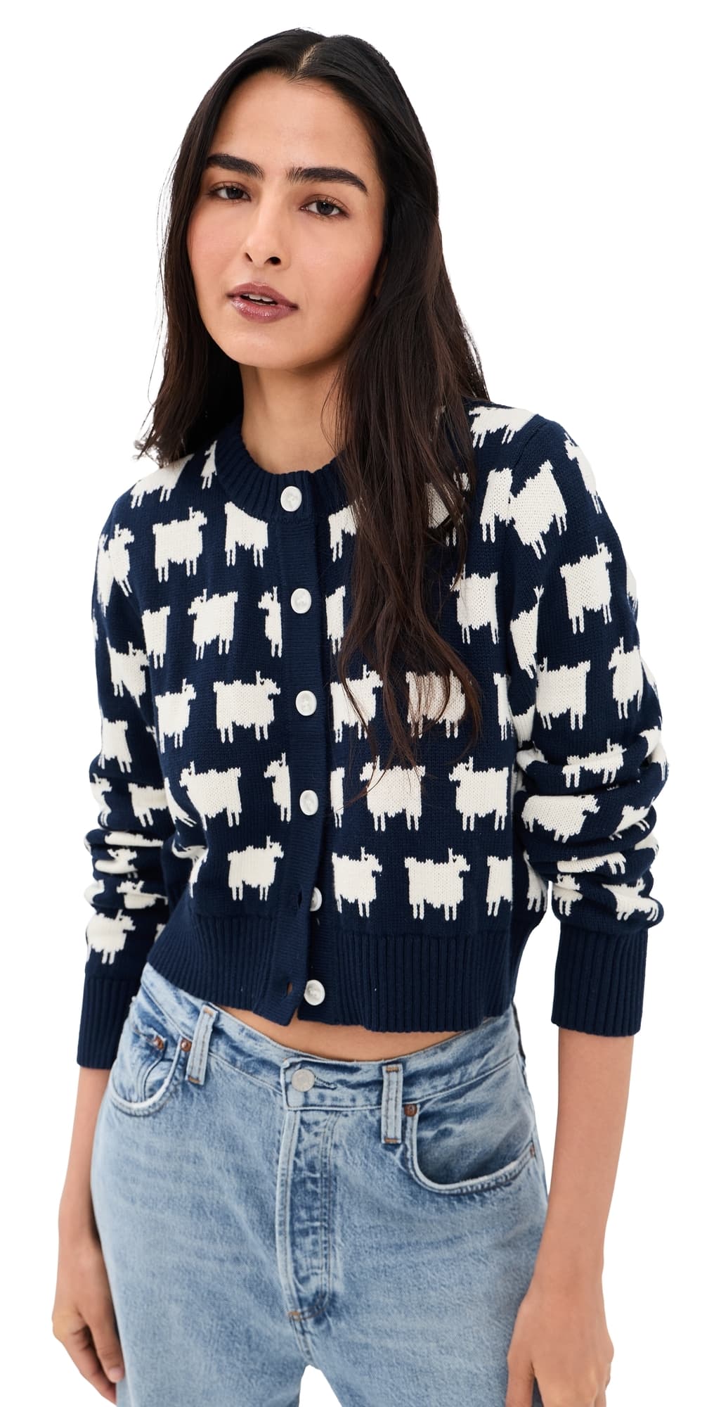 Rowing Blazers Cotton Cropped Sheep Cardigan Navy
