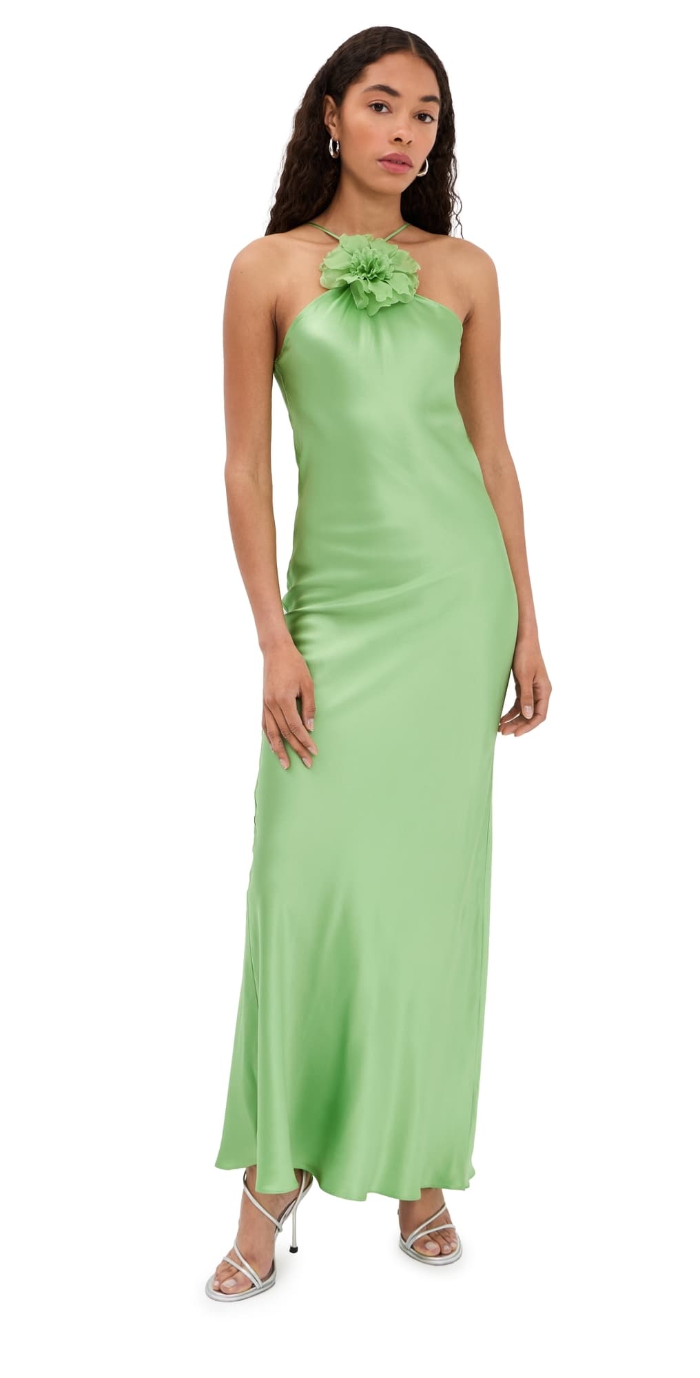 Rodarte Silk Bias Halter Dress Green