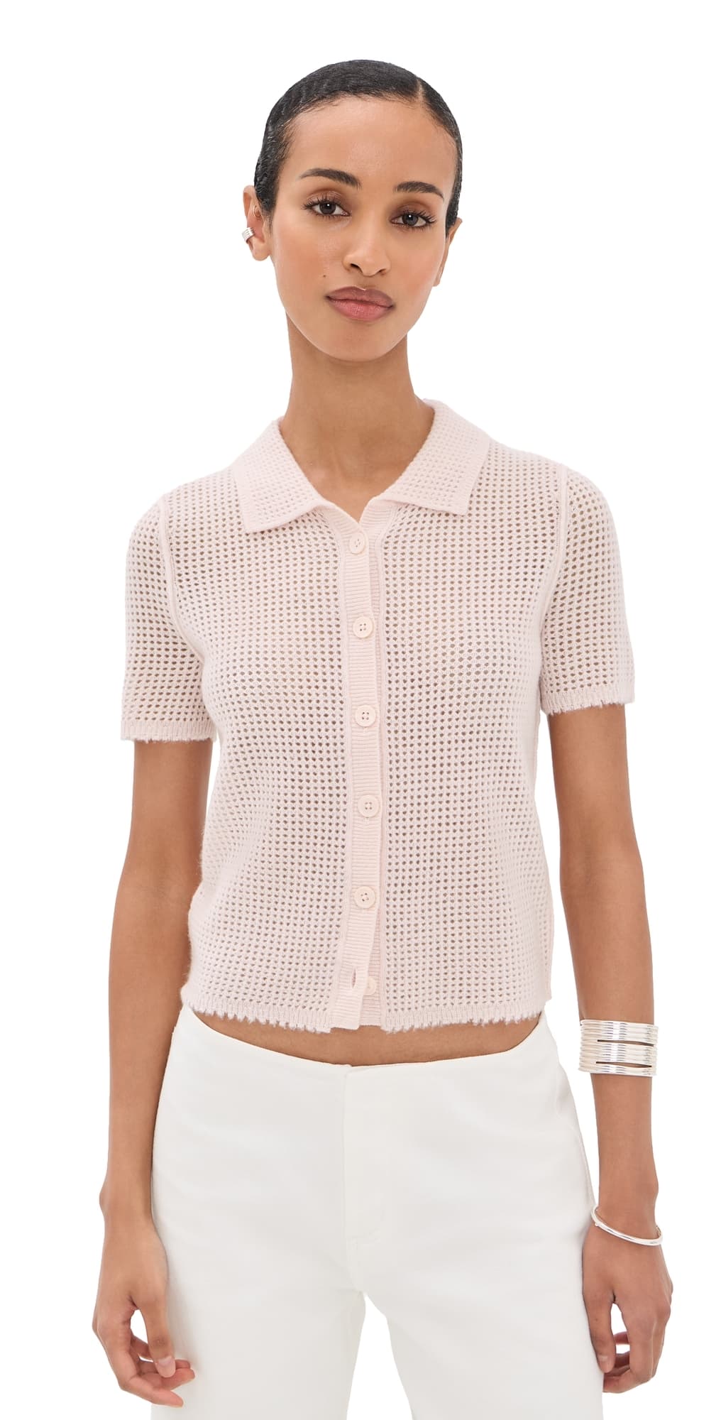 RE/DONE Amelia Cashmere Polo Pink Salt