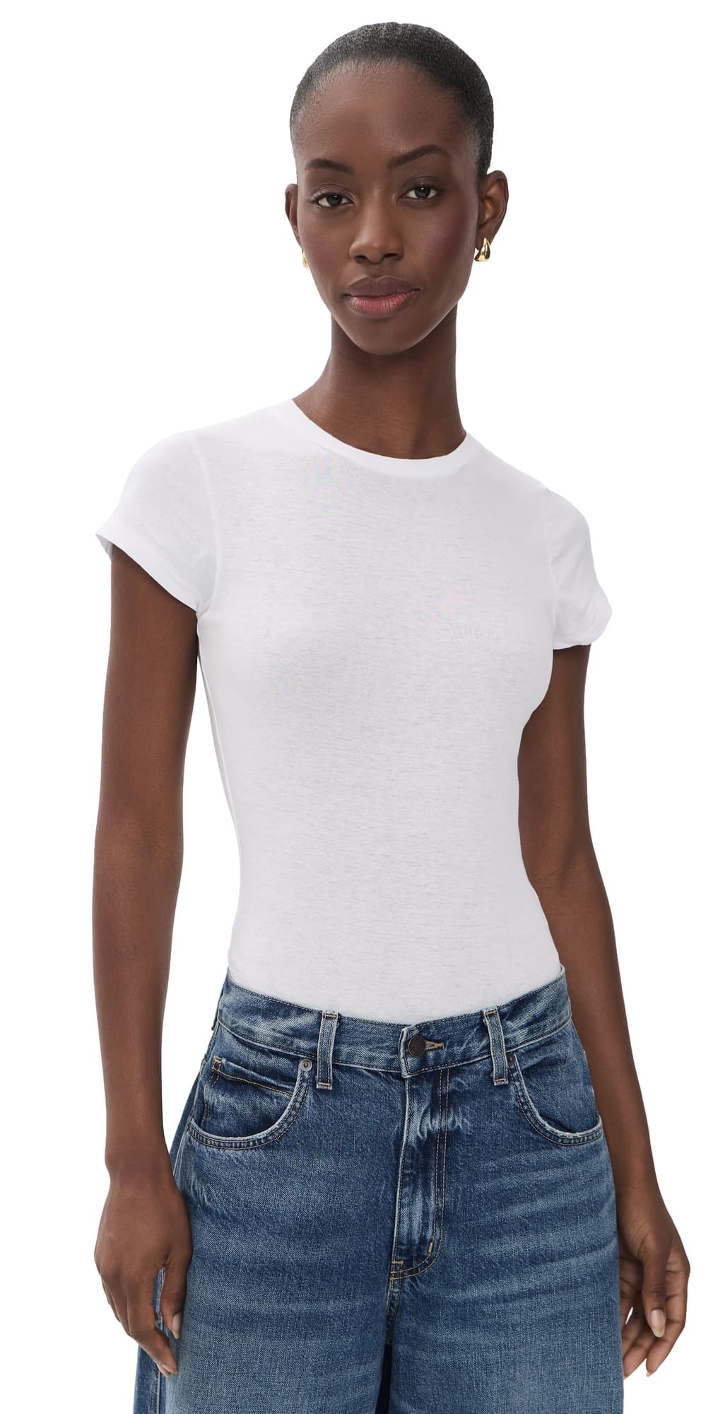 RE/DONE 60s Slim Tee Thong Bodysuit Optic White