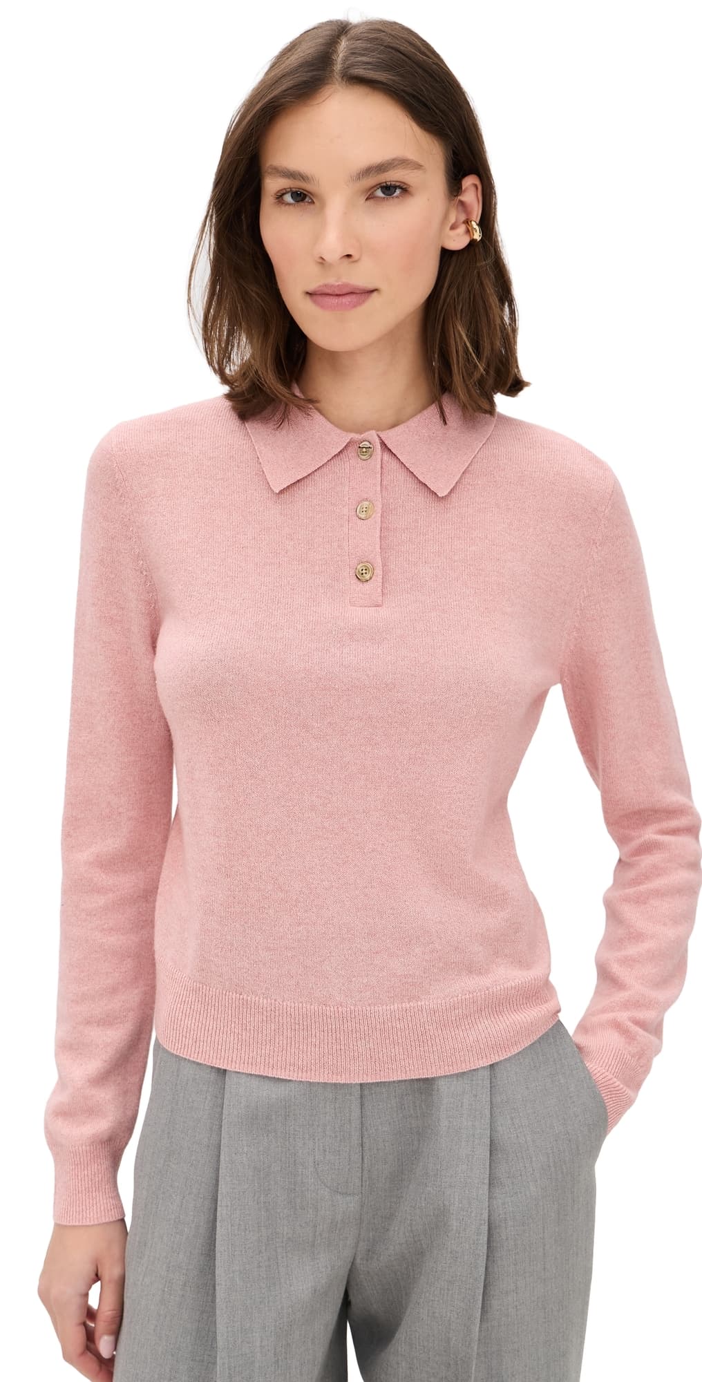 Renggli Cashmere Long Sleeve Polo Rose Quartz