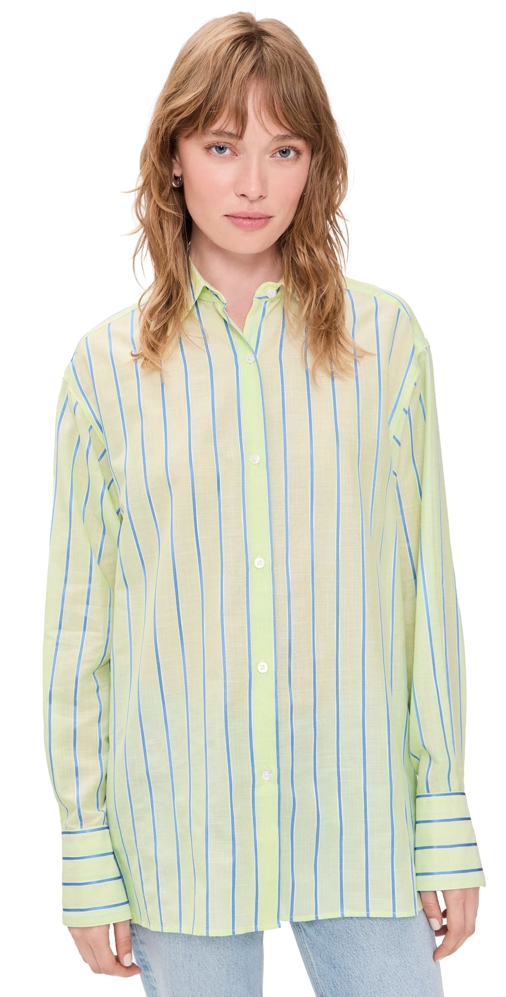 Renggli Stripe Boxy Long Sleeve Button Up Shirt Kiwi/Azure