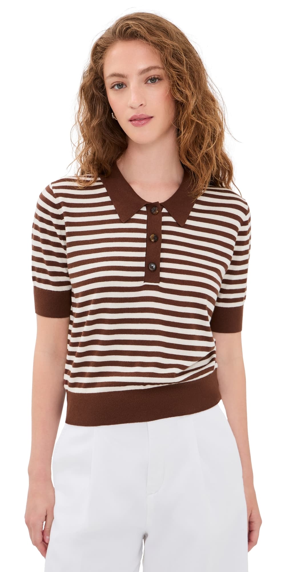 Renggli Stripe Knit Polo Truffle/Ecru