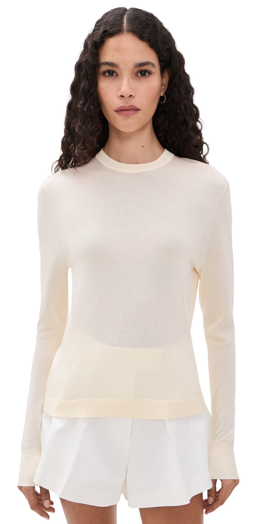 Renggli Silk Cashmere Blend Crew Neck Sweater Flat White