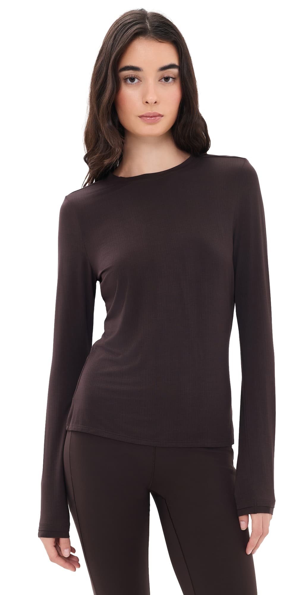 Rhone Featherweight Rib Long Sleeve Tee Dark Espresso