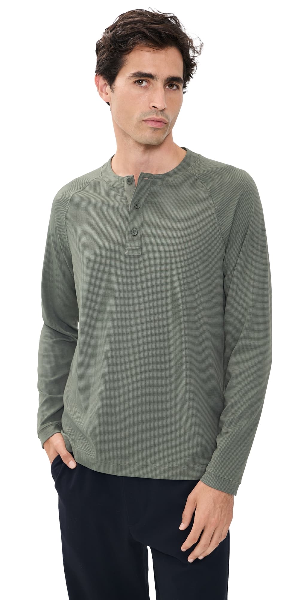 Rhone Waffle Tech Henley Olive Shadow