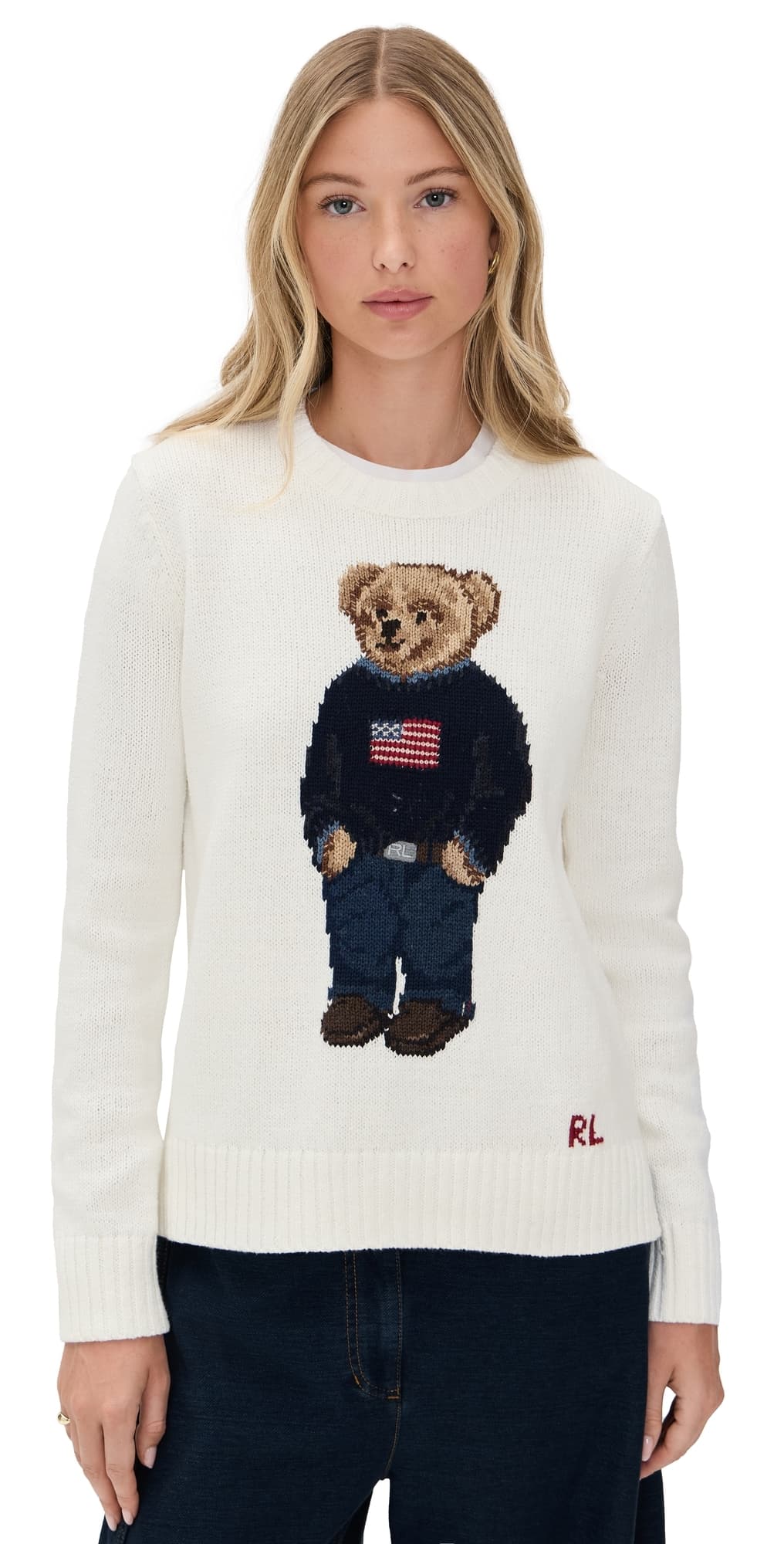 Polo Ralph Lauren American Flag Bear Sweater Deckwash White