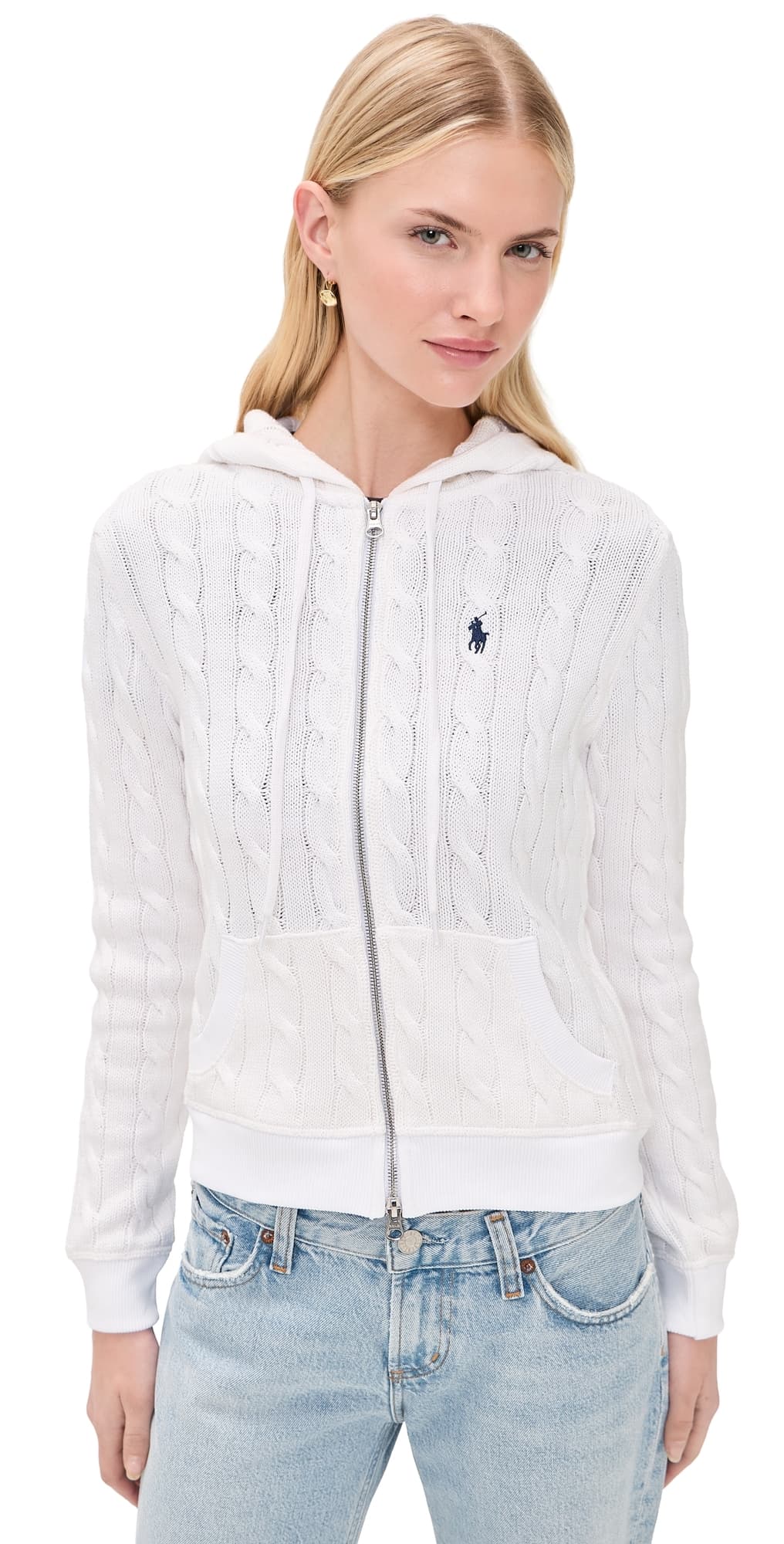 Polo Ralph Lauren Cotton Cable Knit Hoodie White