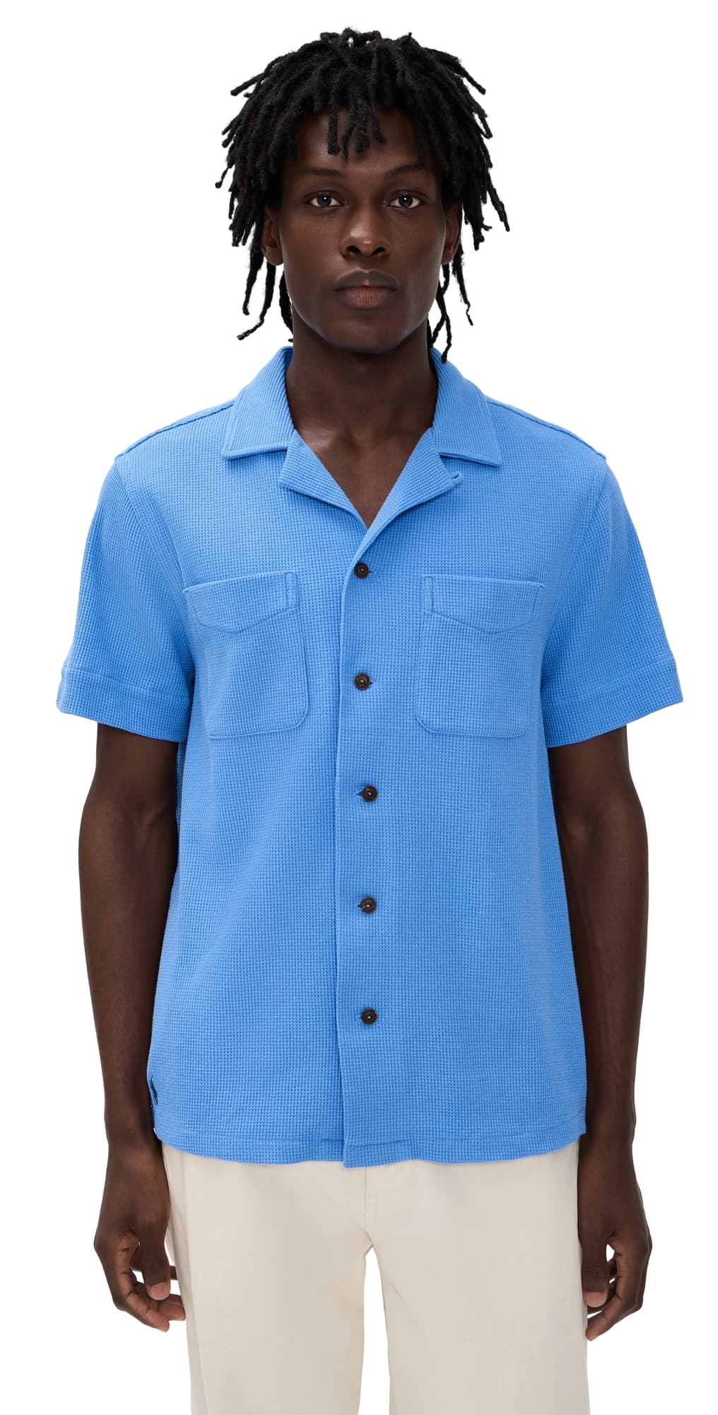 Polo Ralph Lauren Waffle Knit Andy Camp Shirt Harbor Island Blue
