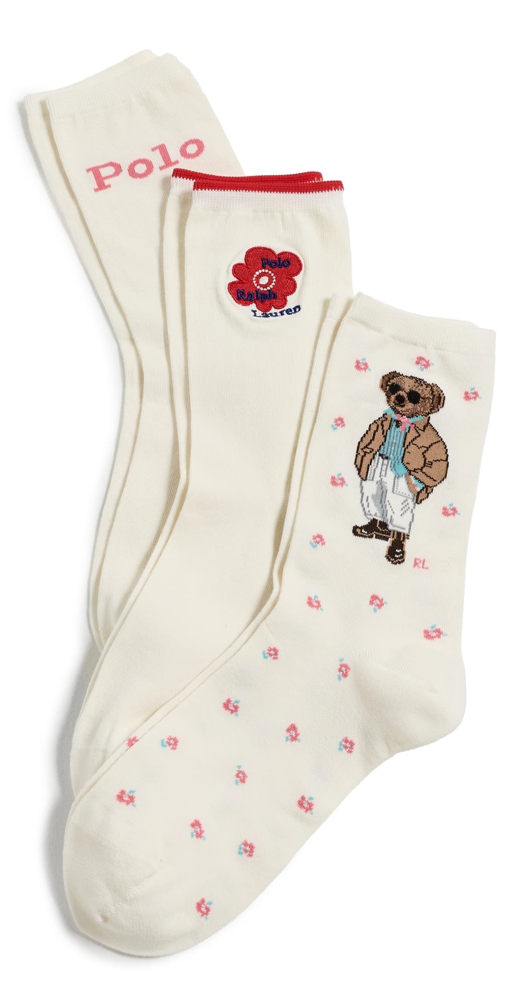 Polo Ralph Lauren Polo Bear Crew Sock 3 Pack Ivory Assorted · One Size