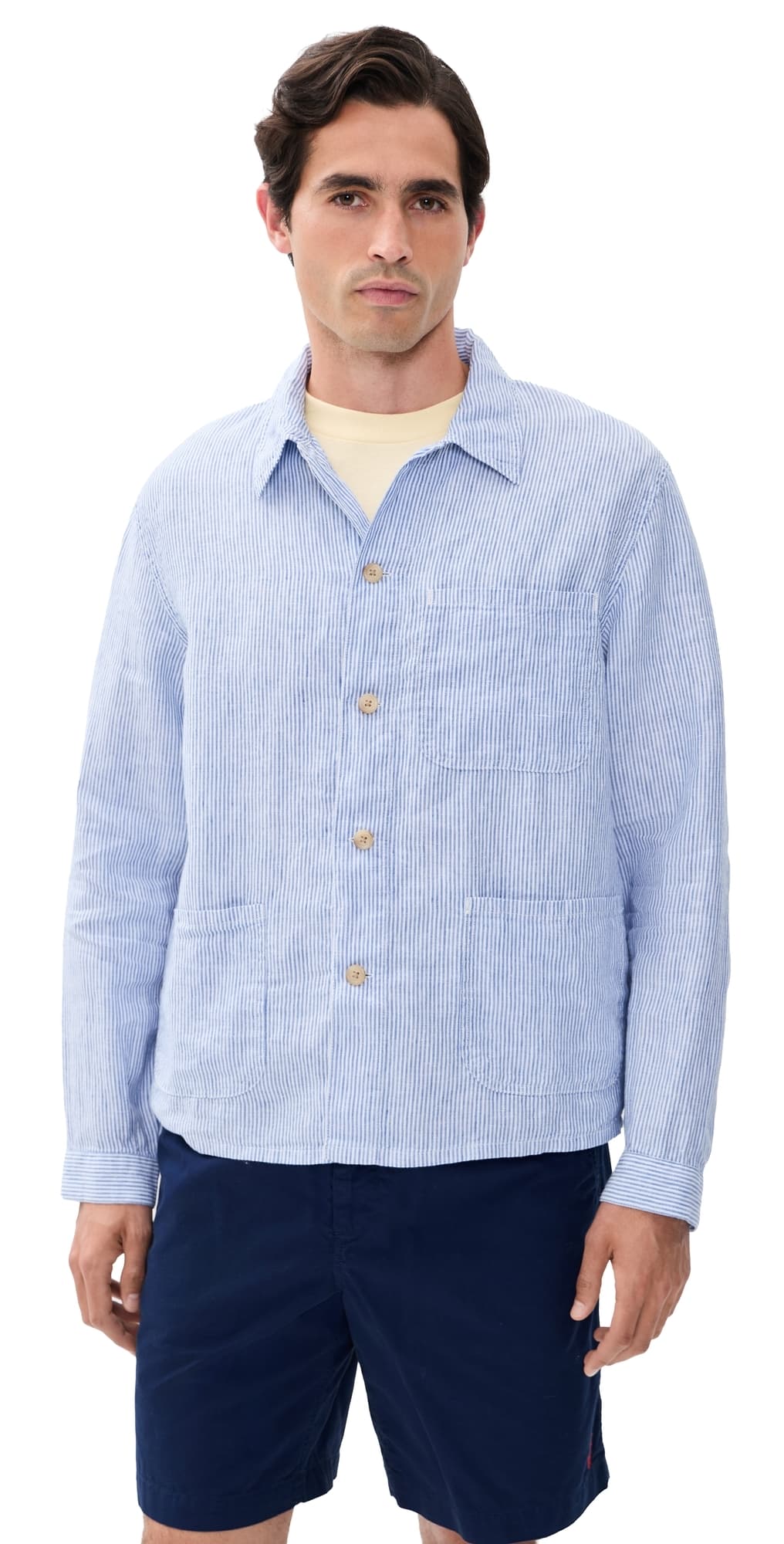 Polo Ralph Lauren Original Label Slubby Linen Striped Shirt Cabana Blue White