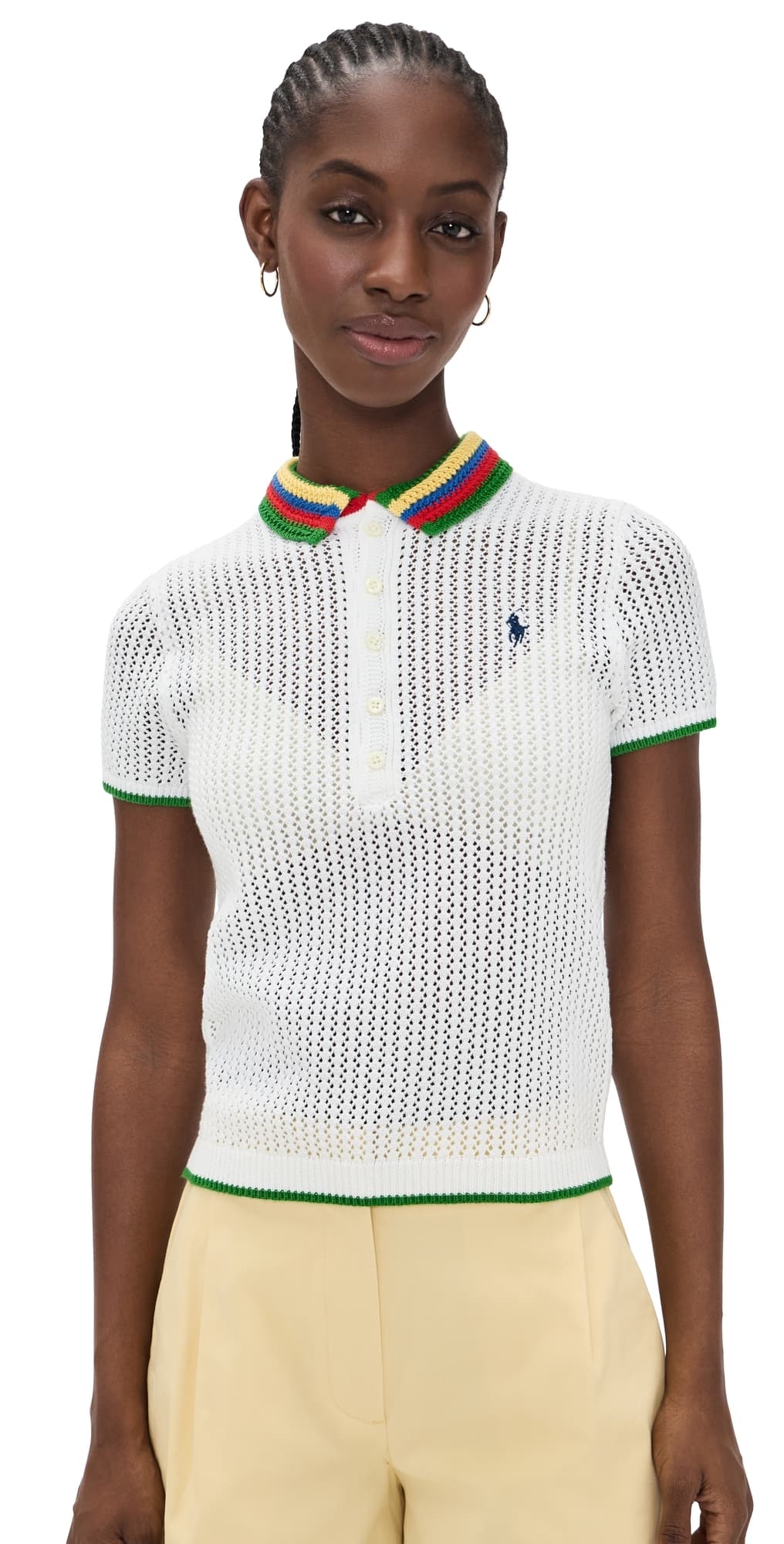 Polo Ralph Lauren Pointelle Stripe Polo White Multi