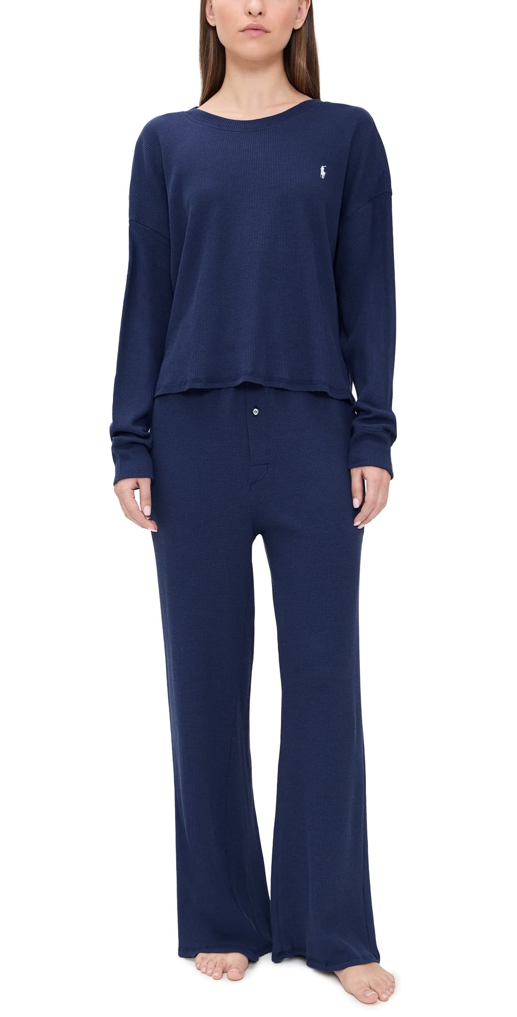 Polo Ralph Lauren Crew Neck Wide Leg Pants Pajama Set Navy