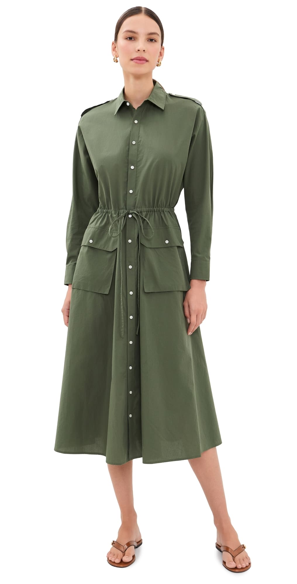 Polo Ralph Lauren Long Sleeve Collared Shirt Dress Dense Olive