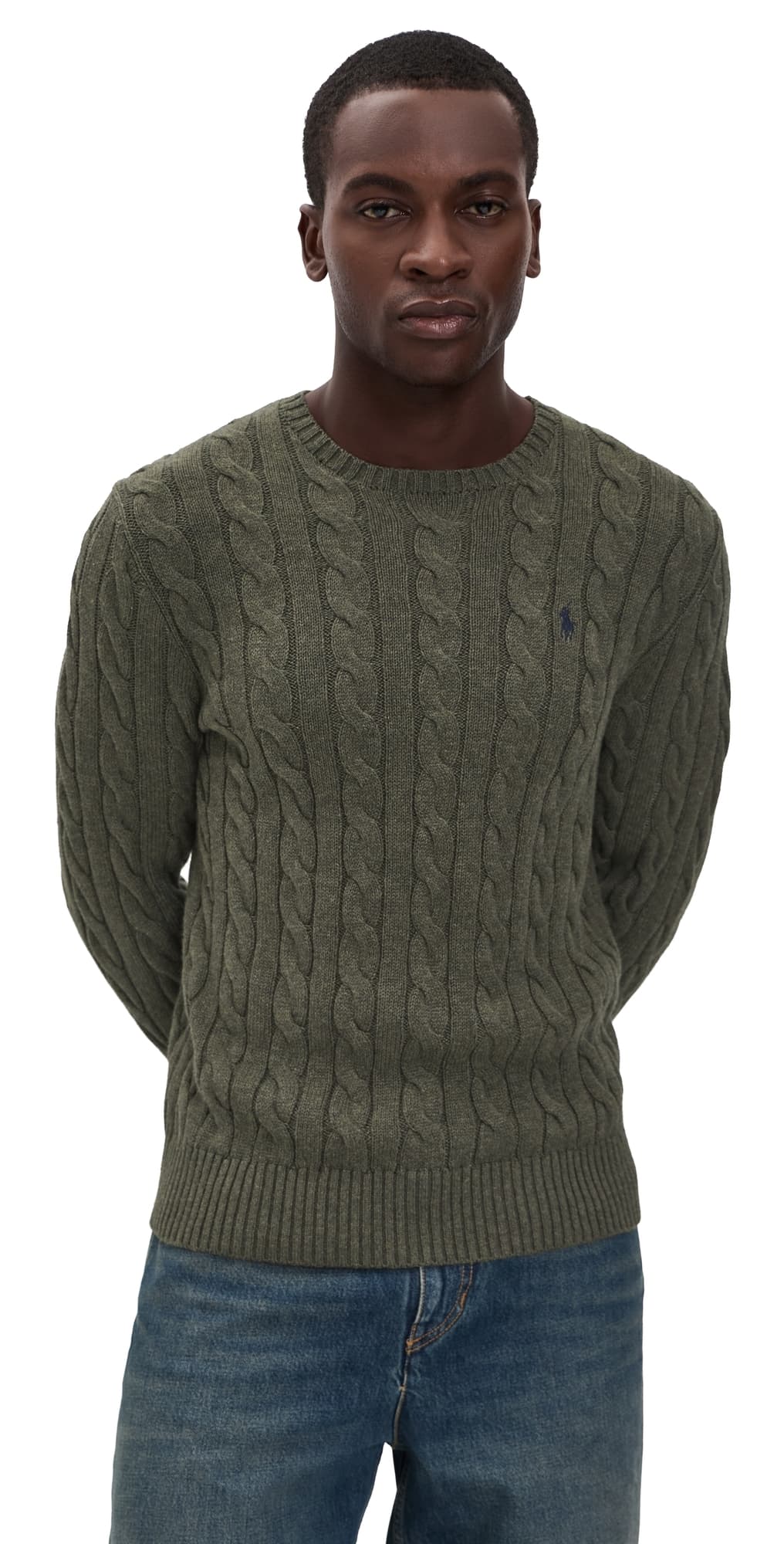Polo Ralph Lauren Cotton Cable Knit Sweater Olive Shrub Heather