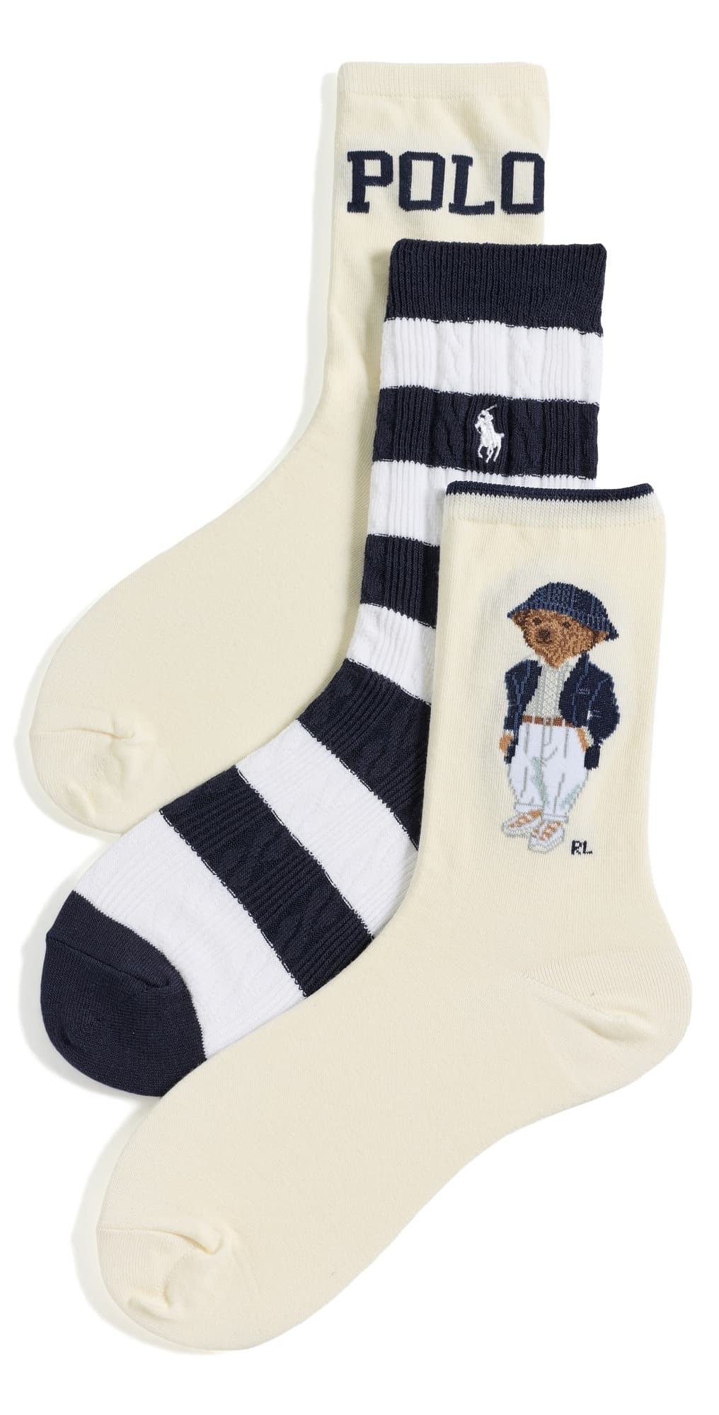 Polo Ralph Lauren Seasonal Bear Socks 3-Pack Ivory · One Size