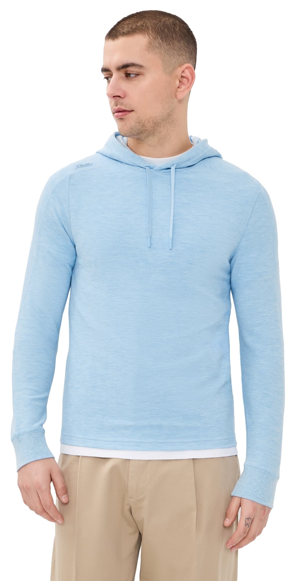 RLX Ralph Lauren Tech Waffle Knit Hoodie Office Blue Heather