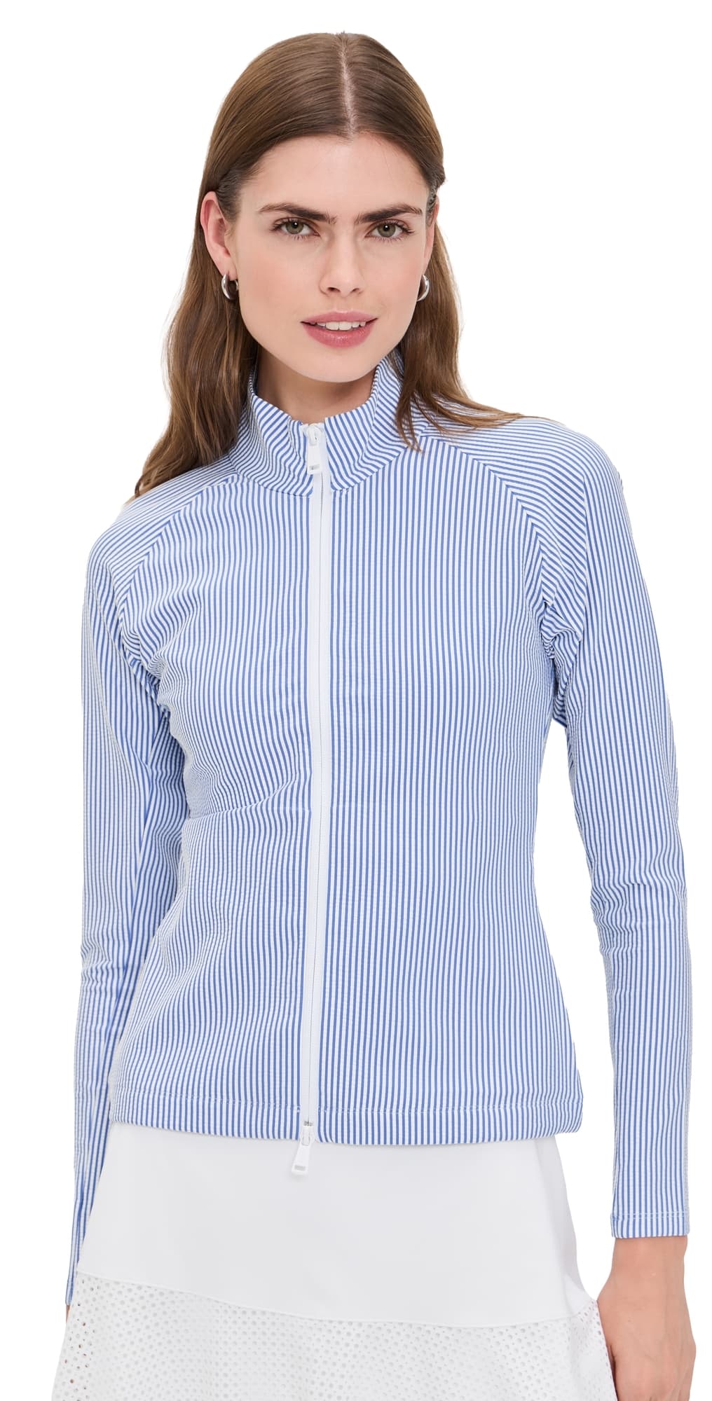 RLX Ralph Lauren Seersucker Mock Neck Zip Jacket Blue Mist/Ceramic White