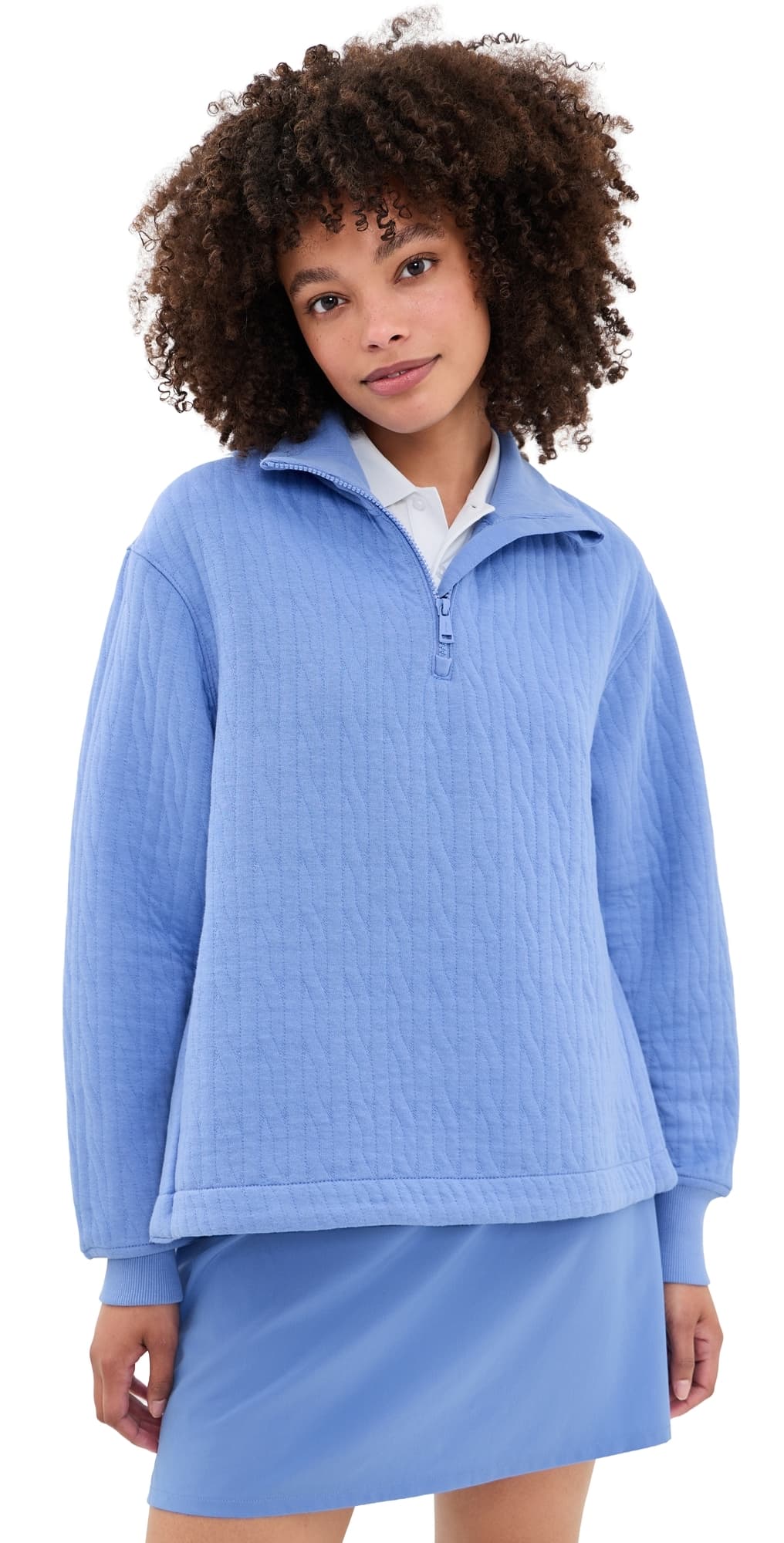 RLX Ralph Lauren Cable Jacquard Mockneck Sweatshirt Blue Mist