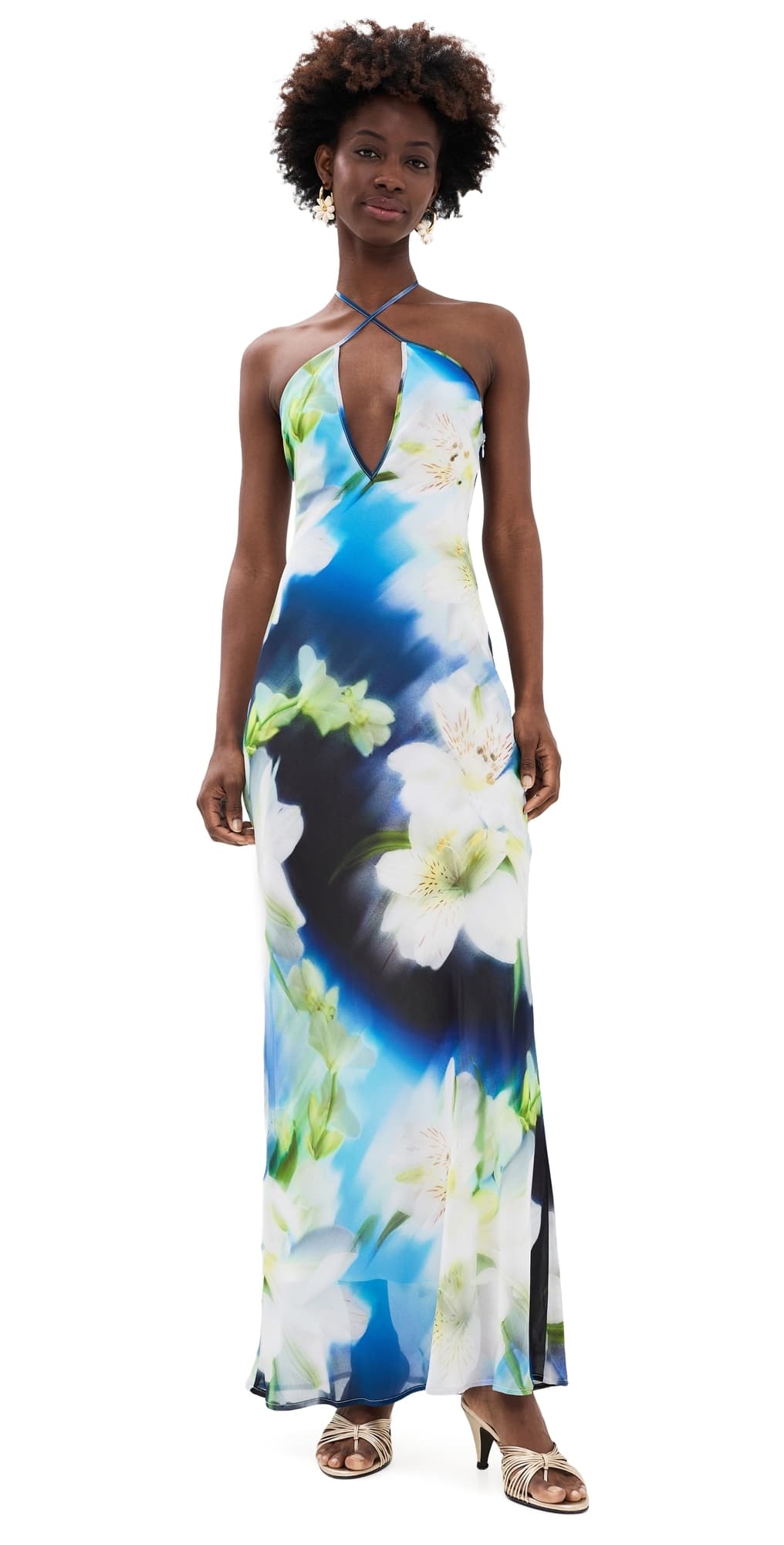 Runaway the Label Mirae Cross Front Maxi Dress Water Lily Blue