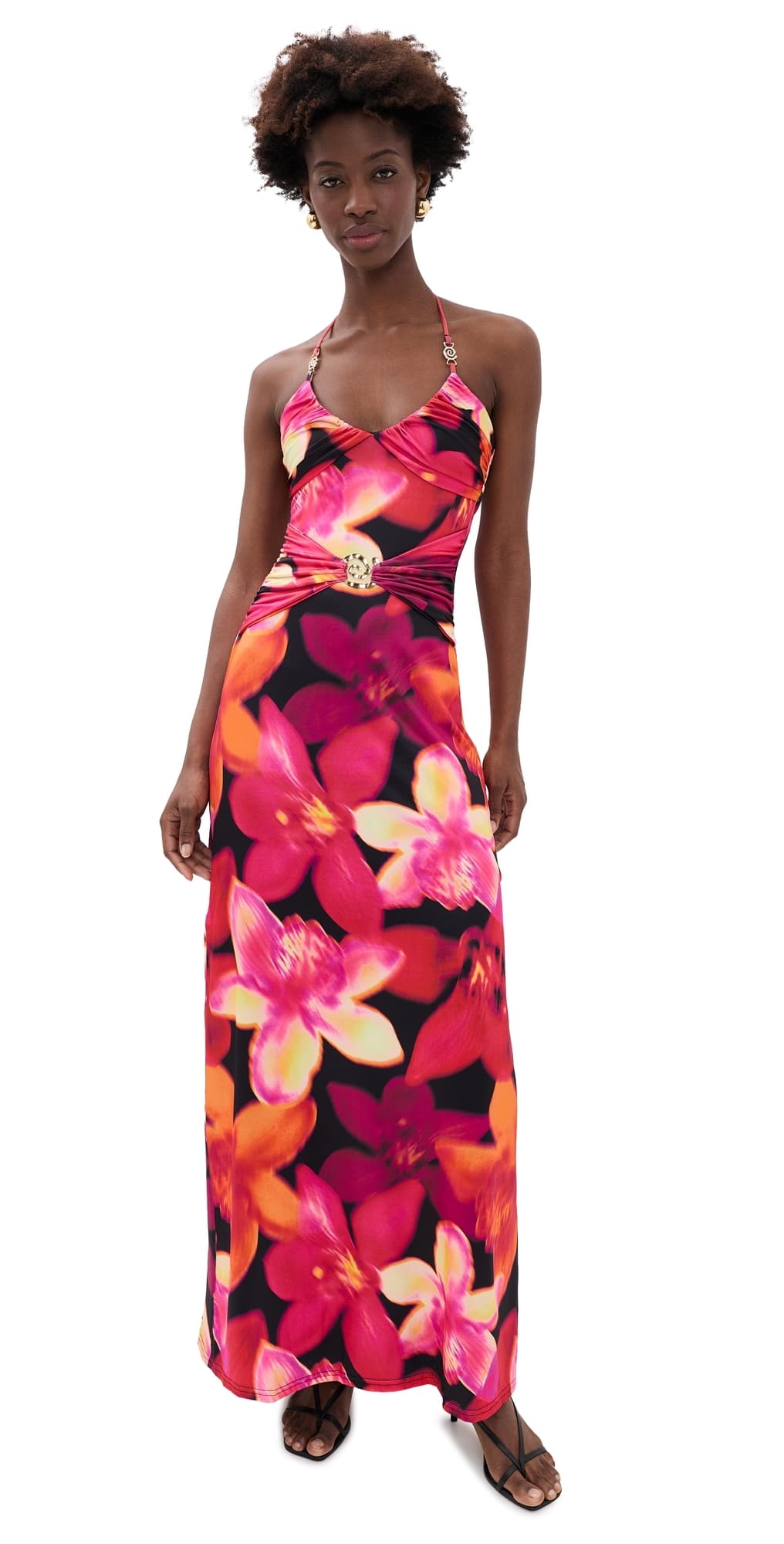 Runaway the Label Nina Ruched Halter Maxi Dress Skye Black