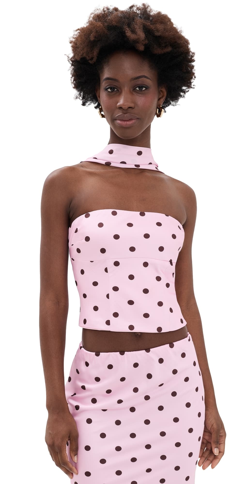 Runaway the Label Blaine Reverse Halter Top Musk/Choc Polka
