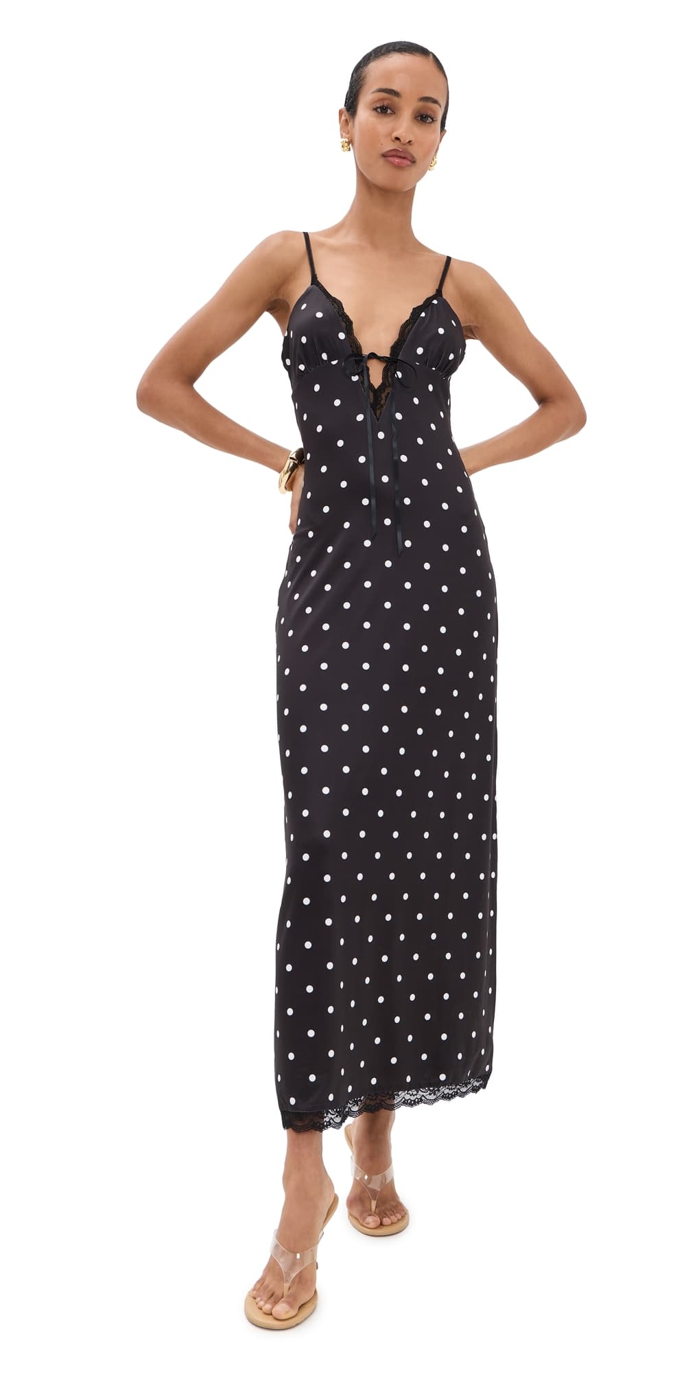 Runaway the Label Emily Lace Trim Camisole Midi Dress Black/White Polka