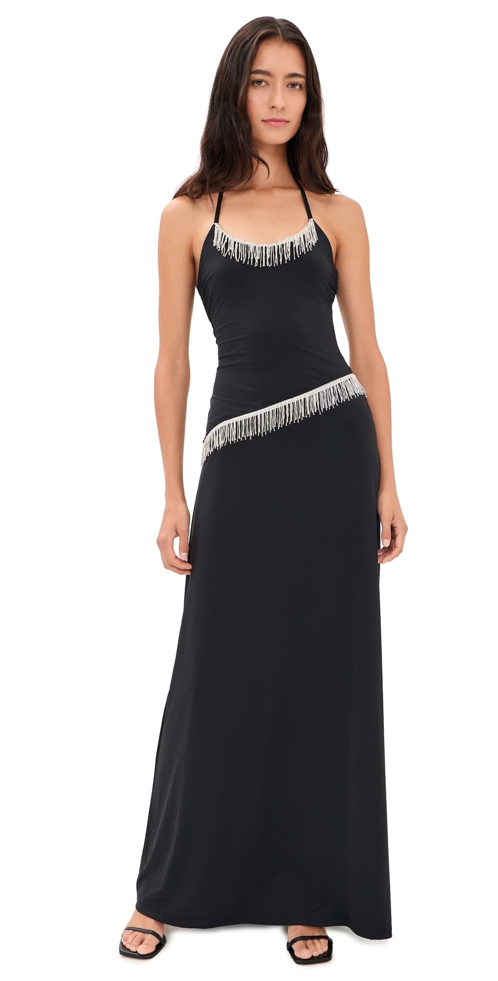 Runaway the Label Manon Halter Beaded Maxi Dress Black