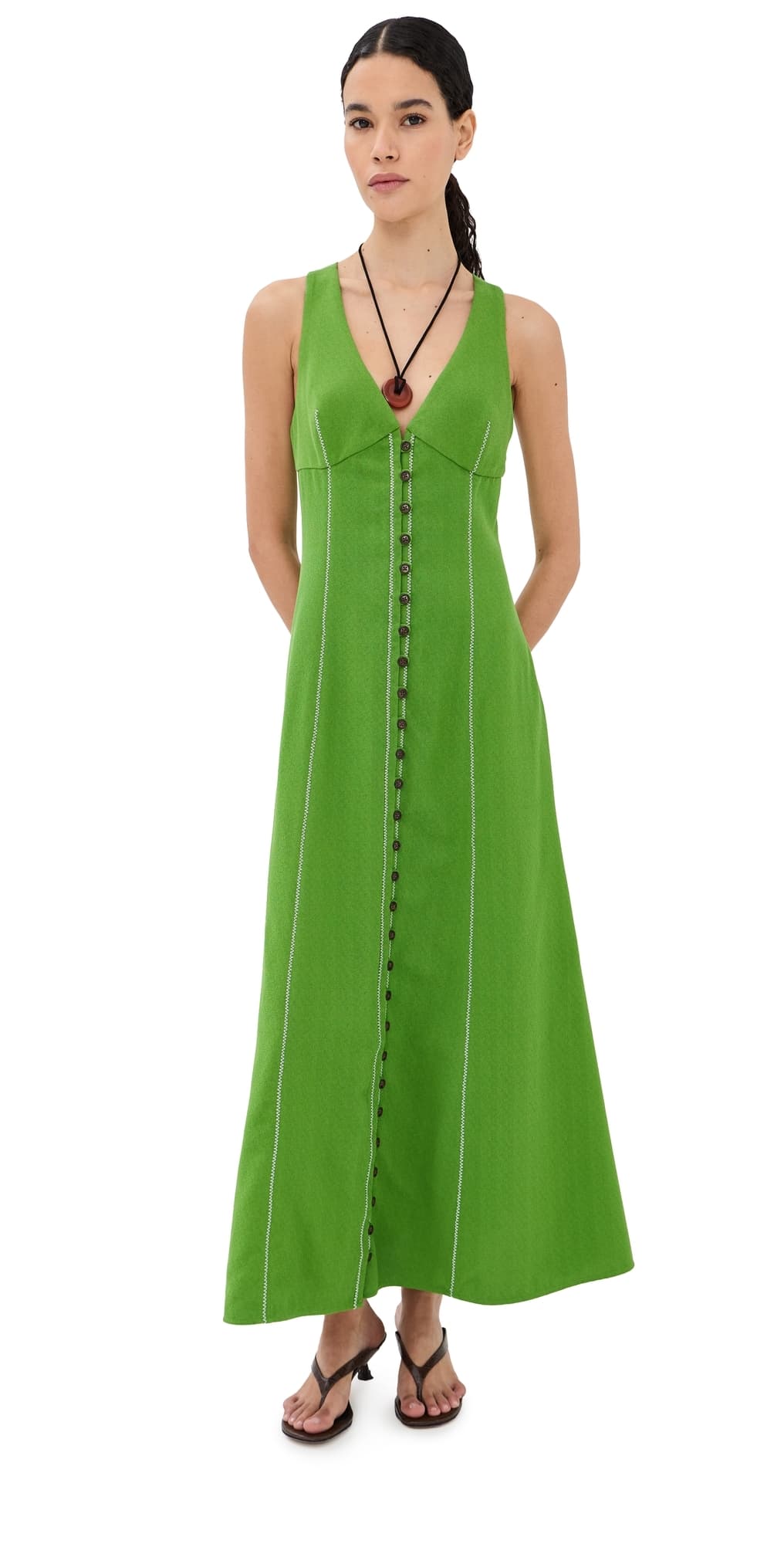 Rosie Assoulin Row, Row, Row Your Buttons Dress Grass Green