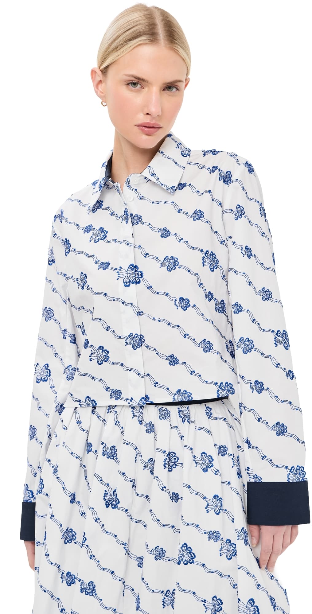 Rosie Assoulin Cropped Button Down Blue/White