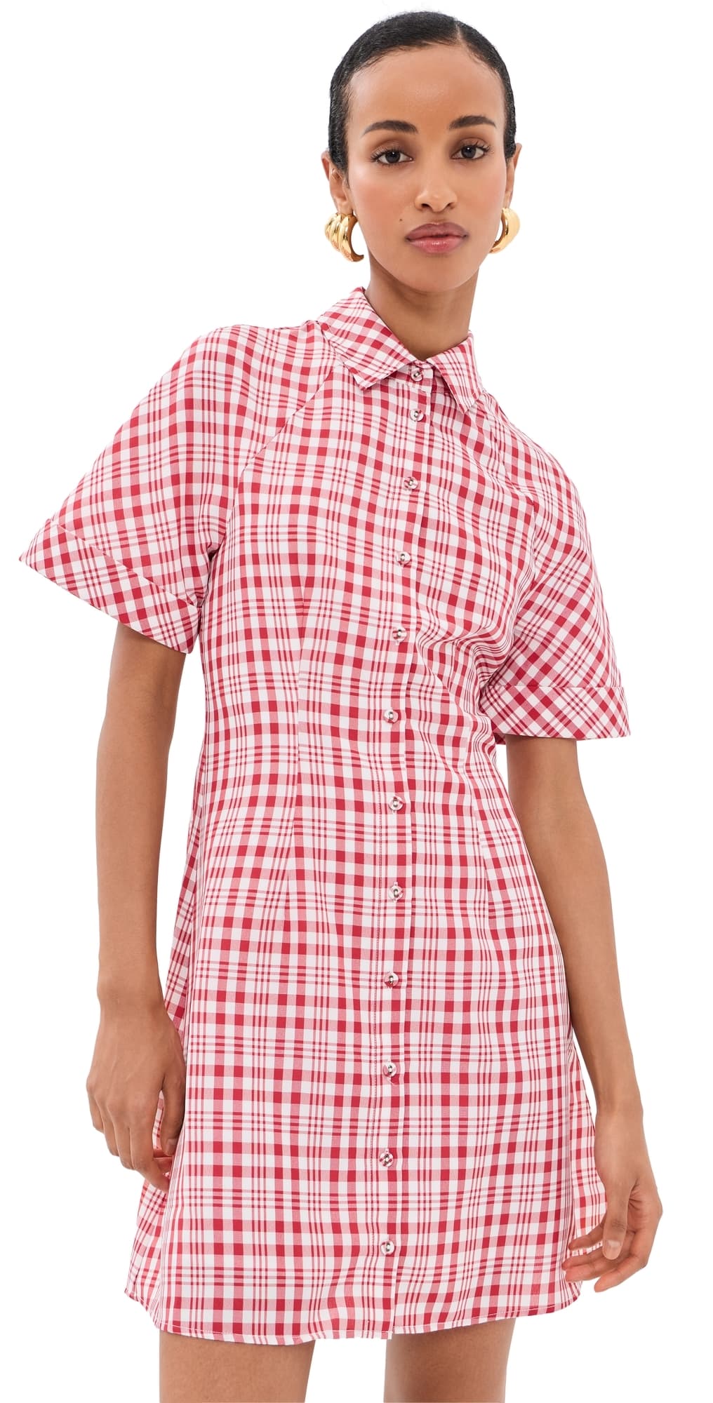 Rosie Assoulin A-Line Mini Shirt Dress Red Plaid