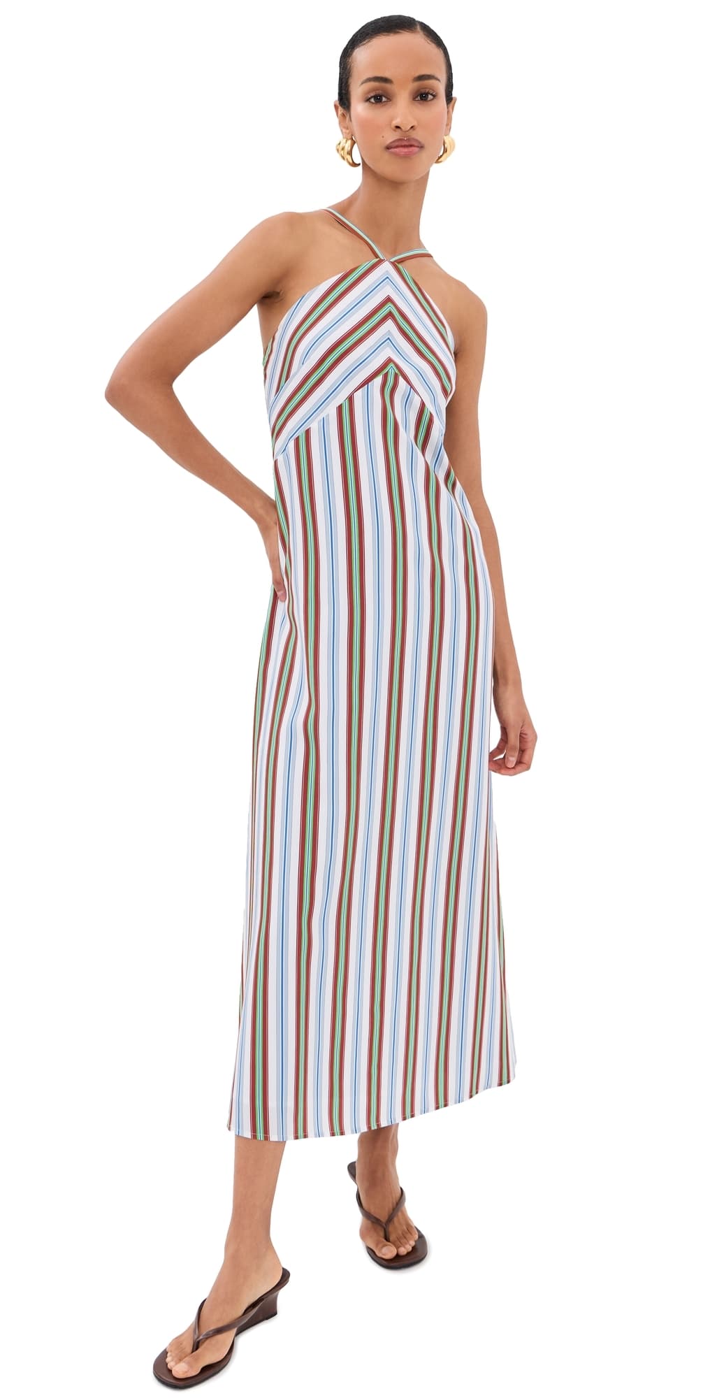 Rosie Assoulin Call Me Maybe Maxi Dress Blue/Green Stripe