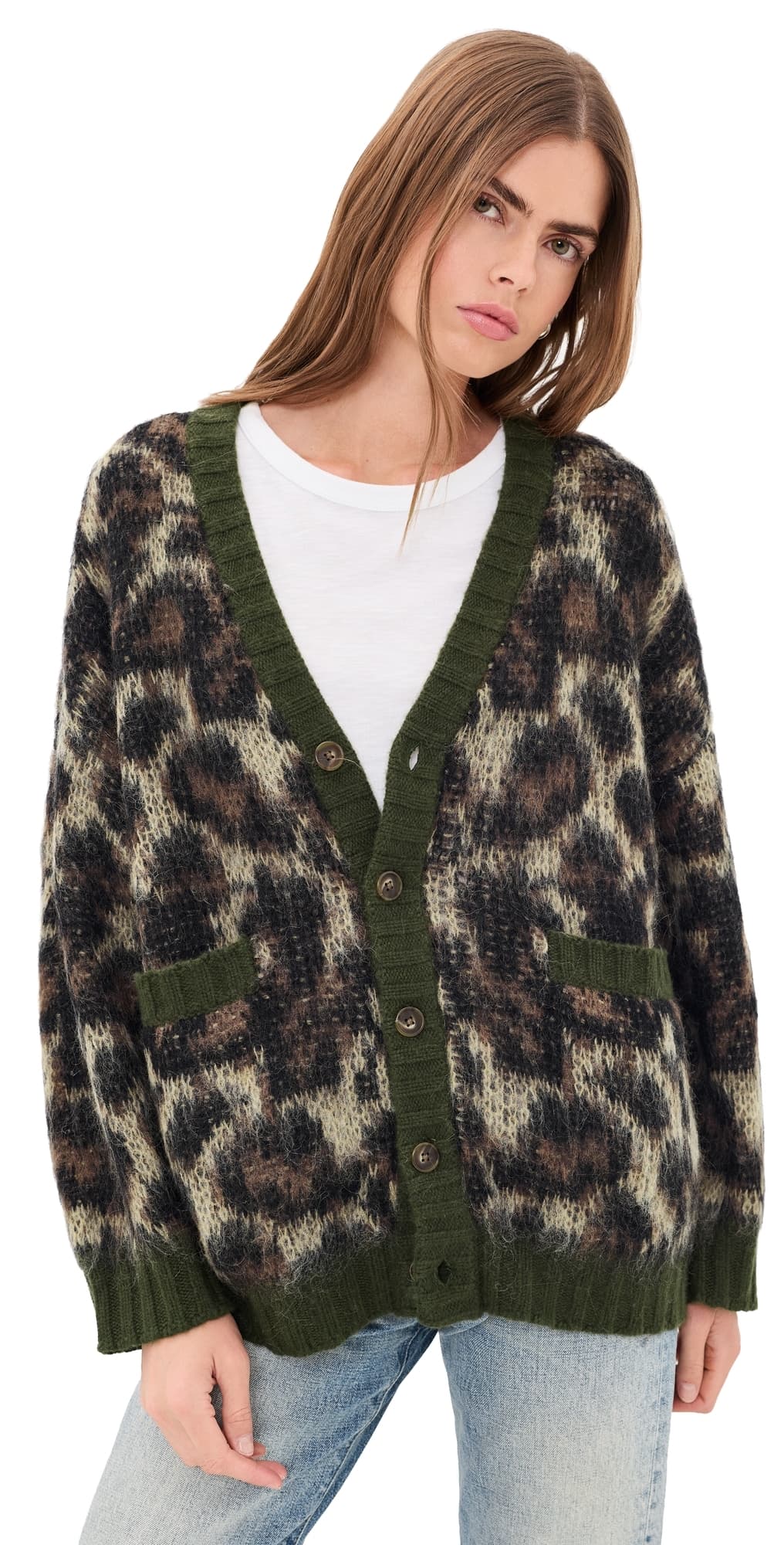 R13 Oversized Cardigan Brown Leopard Mohair