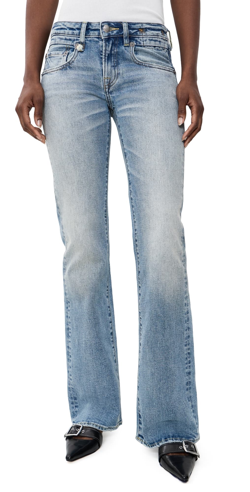 R13 Boy Flare Jeans Wilted Stretch Blue