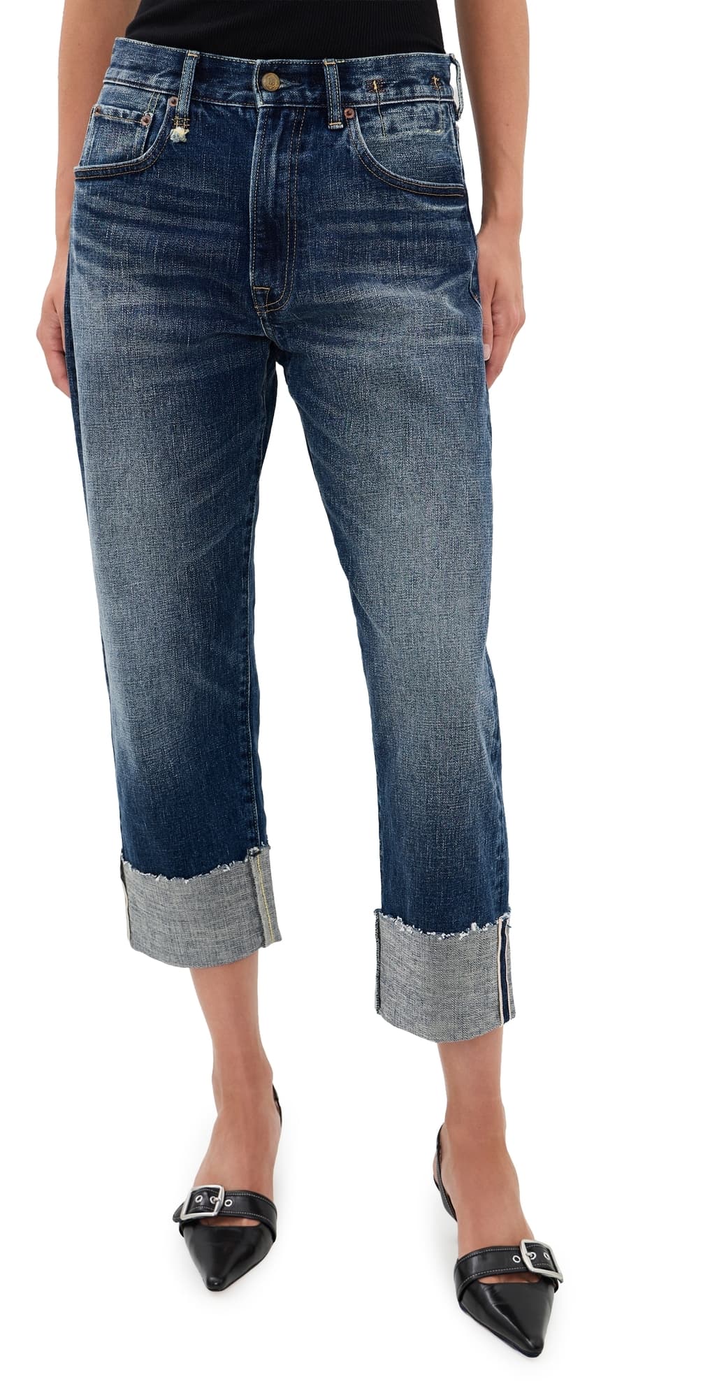 R13 Cuffed Ex-Boyfriend Jeans Caslon Selvedge Blue