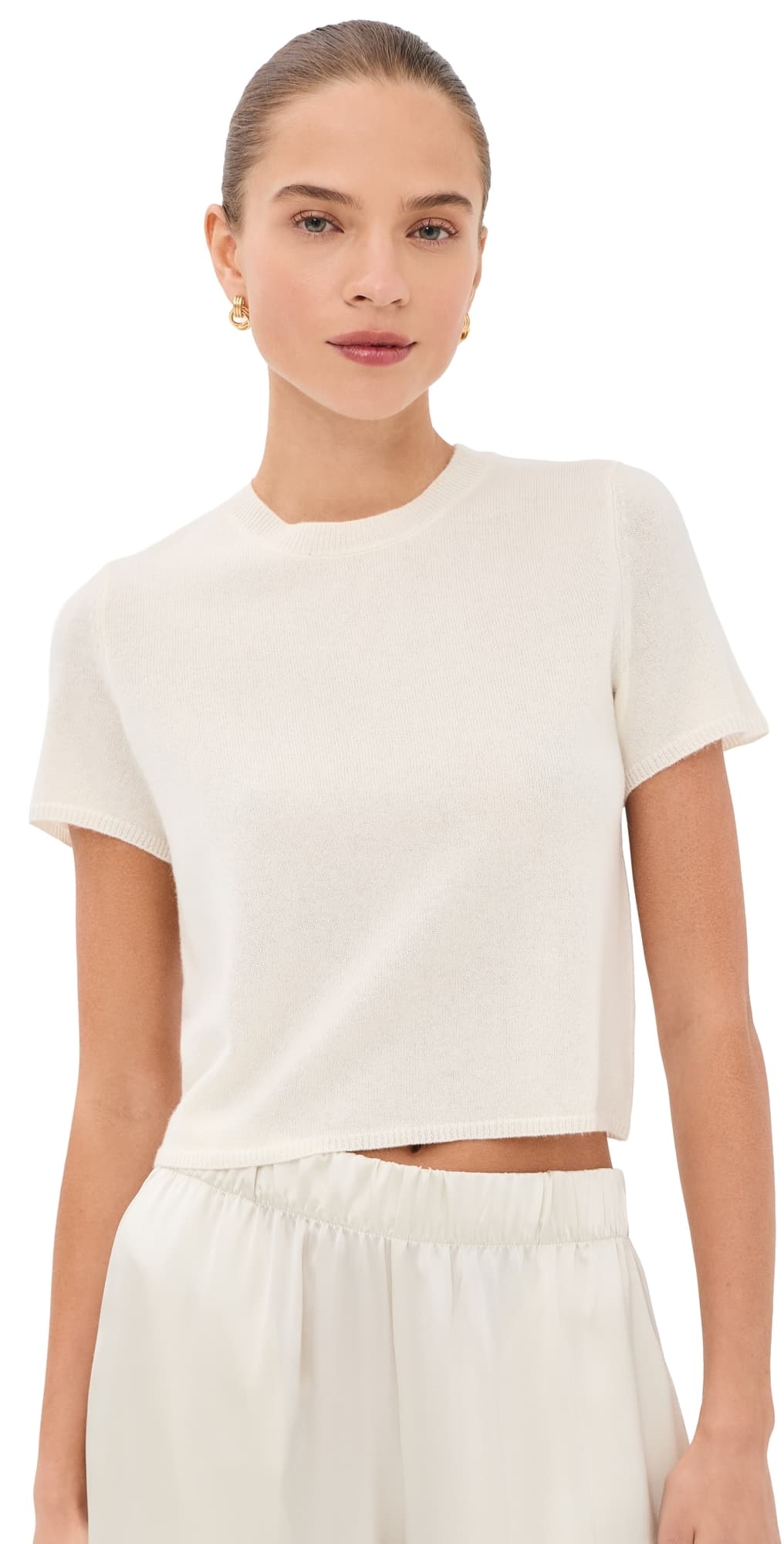 Sablyn Charleston Relaxed Crewneck Cashmere Tee Gardenia