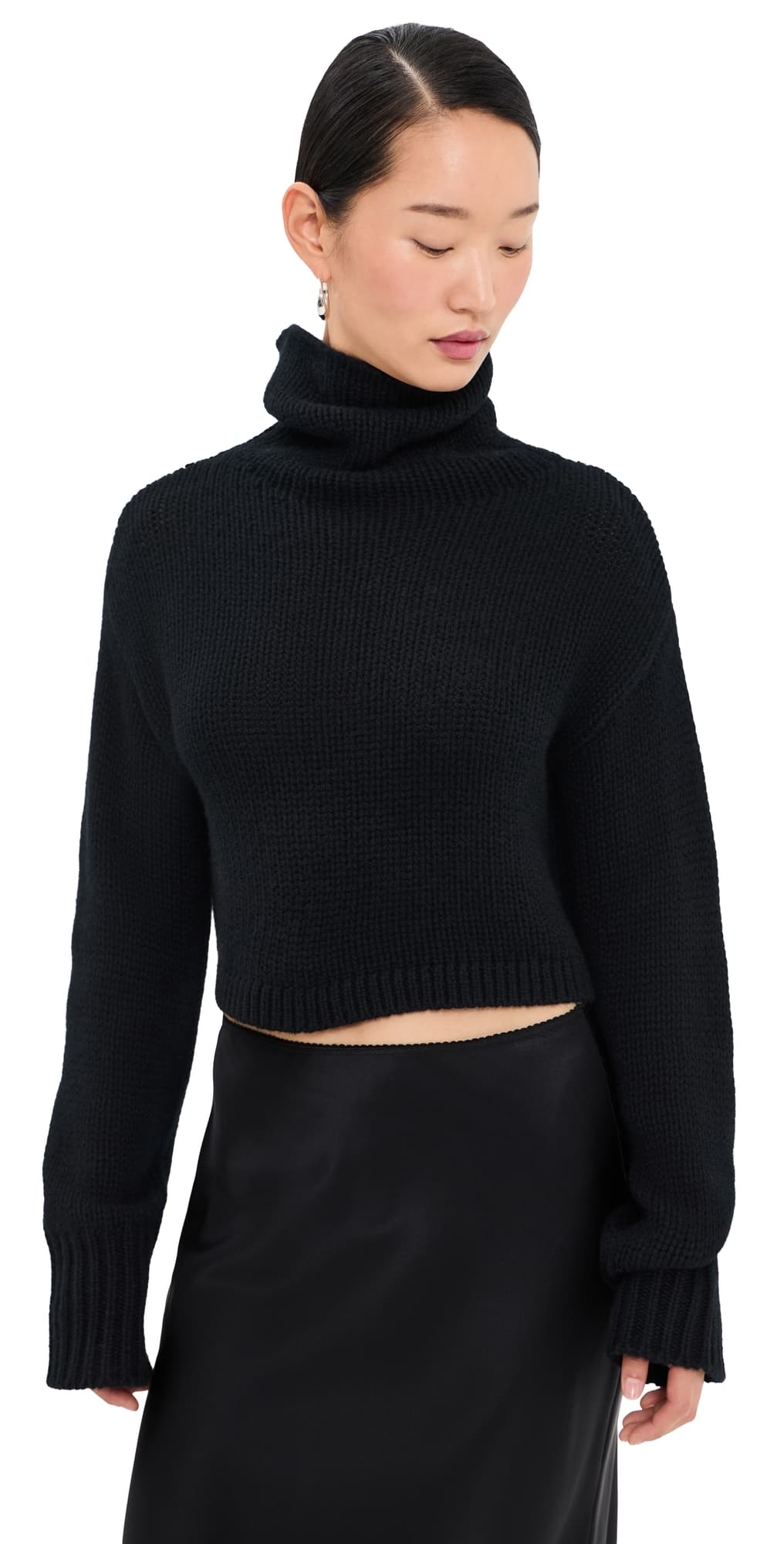 Sablyn Cropped Cashmere Turtleneck Sweater Black