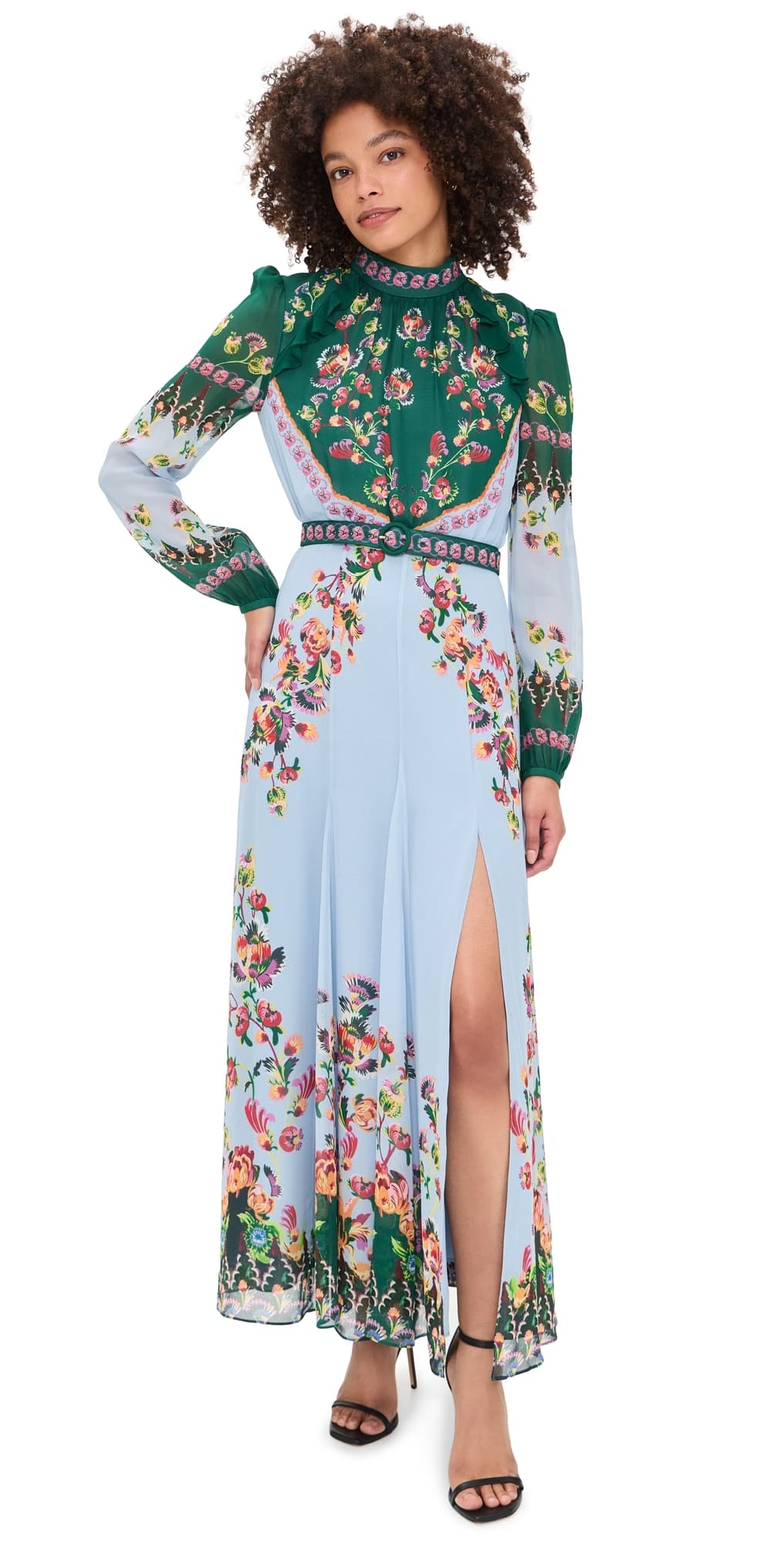 SALONI Jacqui-B Printed Dress Saffier Trellis Plmt