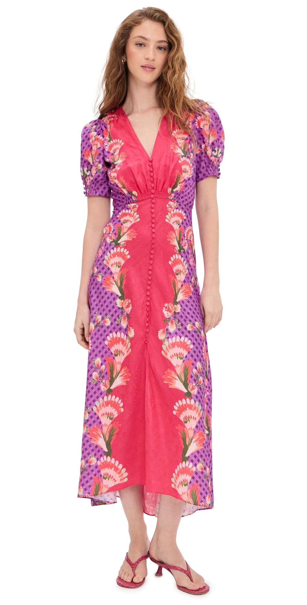 SALONI Lea Silk Dress Feather Raspberry Plmt