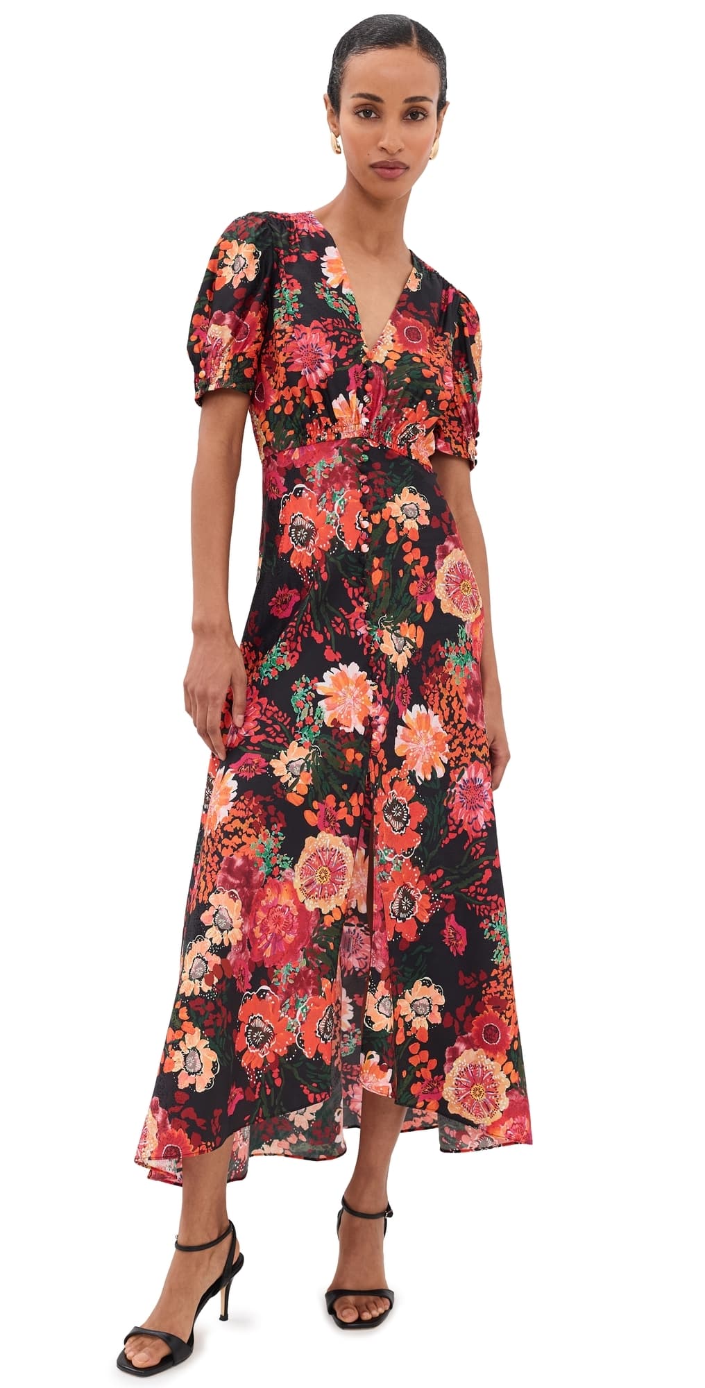 SALONI Lea Silk Long Dress Aster Flame