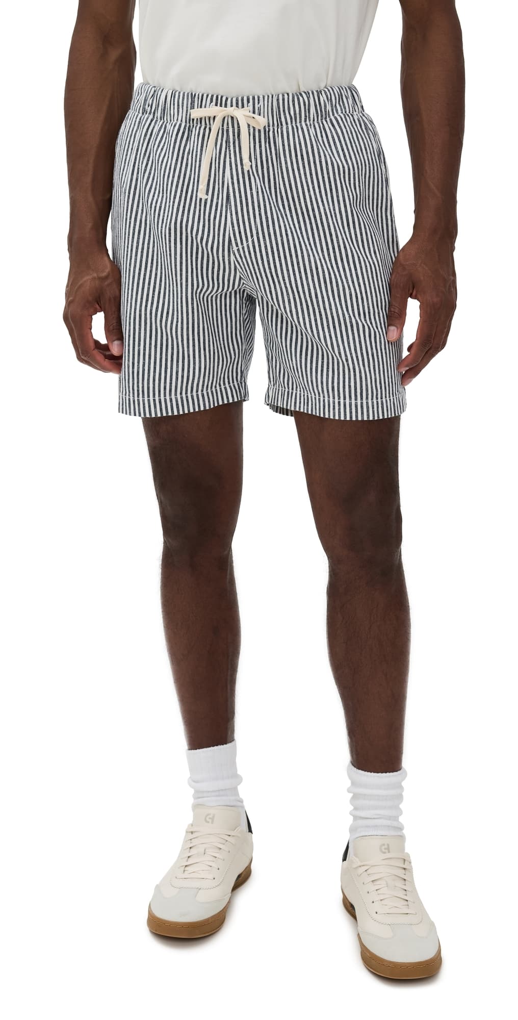 Save Khaki Hemp Stripe Easy Shorts 6 Nat/Navy
