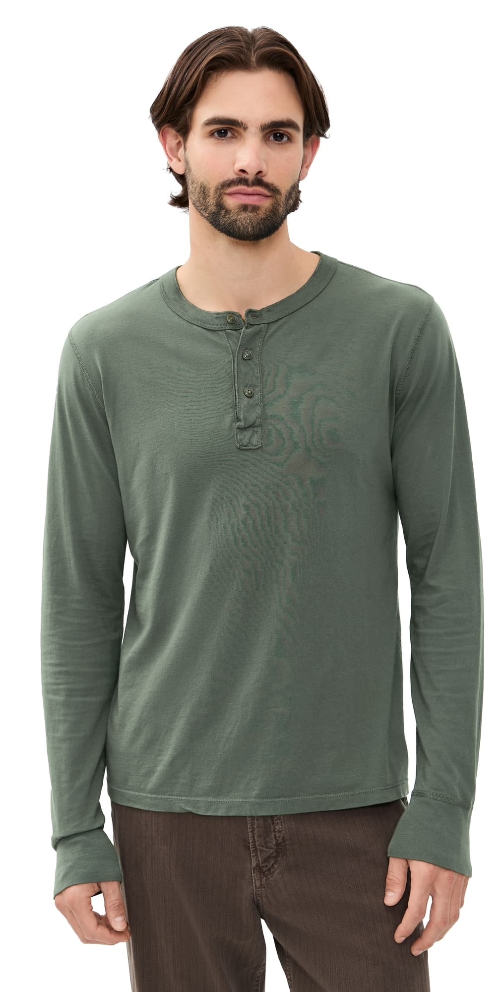 Save Khaki Long Sleeve Supima Jersey Henley Basil