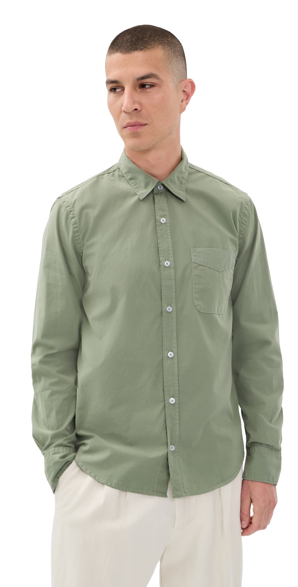 Save Khaki Poplin Standard Button Down Shirt Lichen
