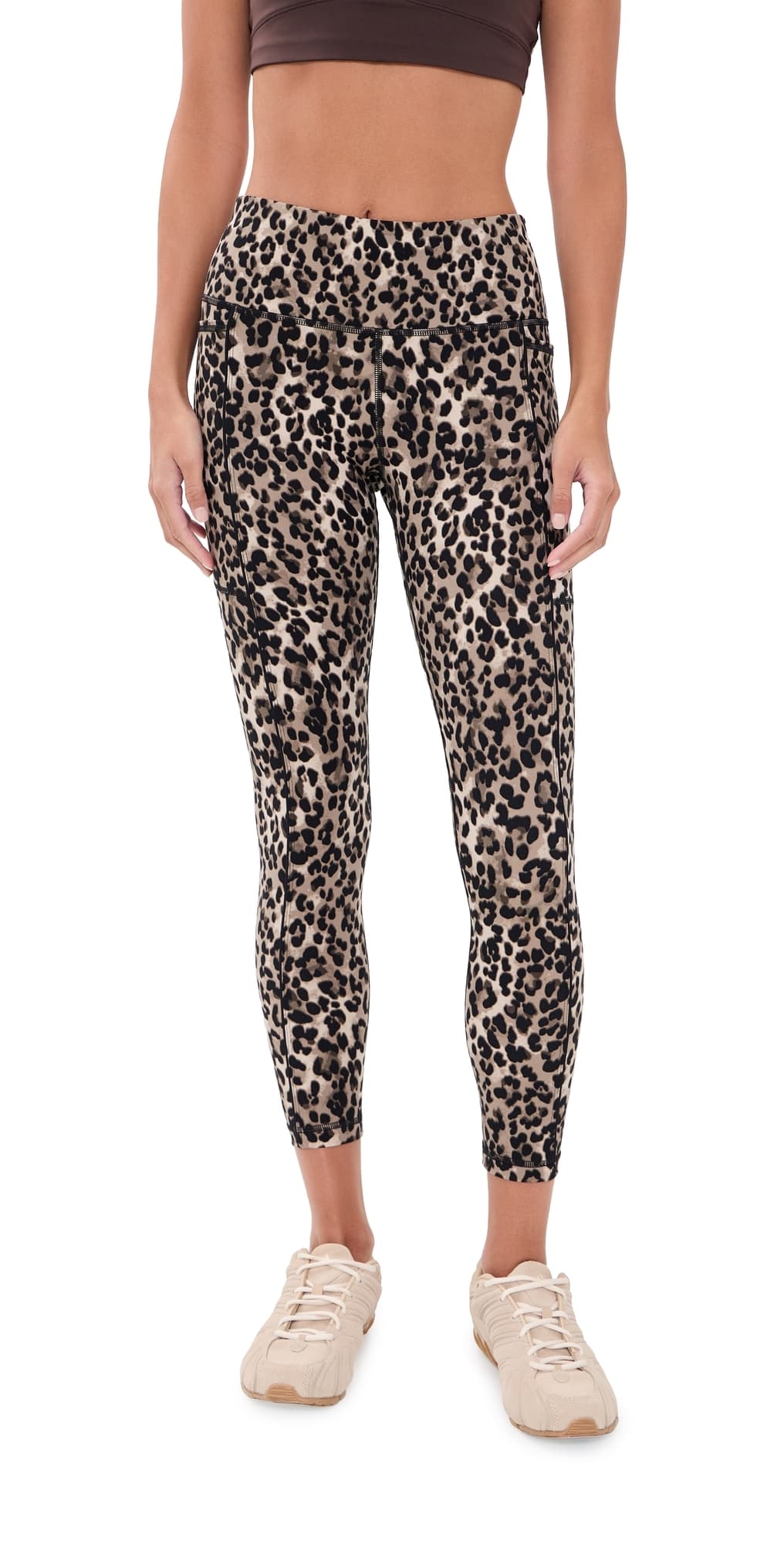 Sweaty Betty Power Piping Workout 7/8 Leggings Brown Ink Leopard Print