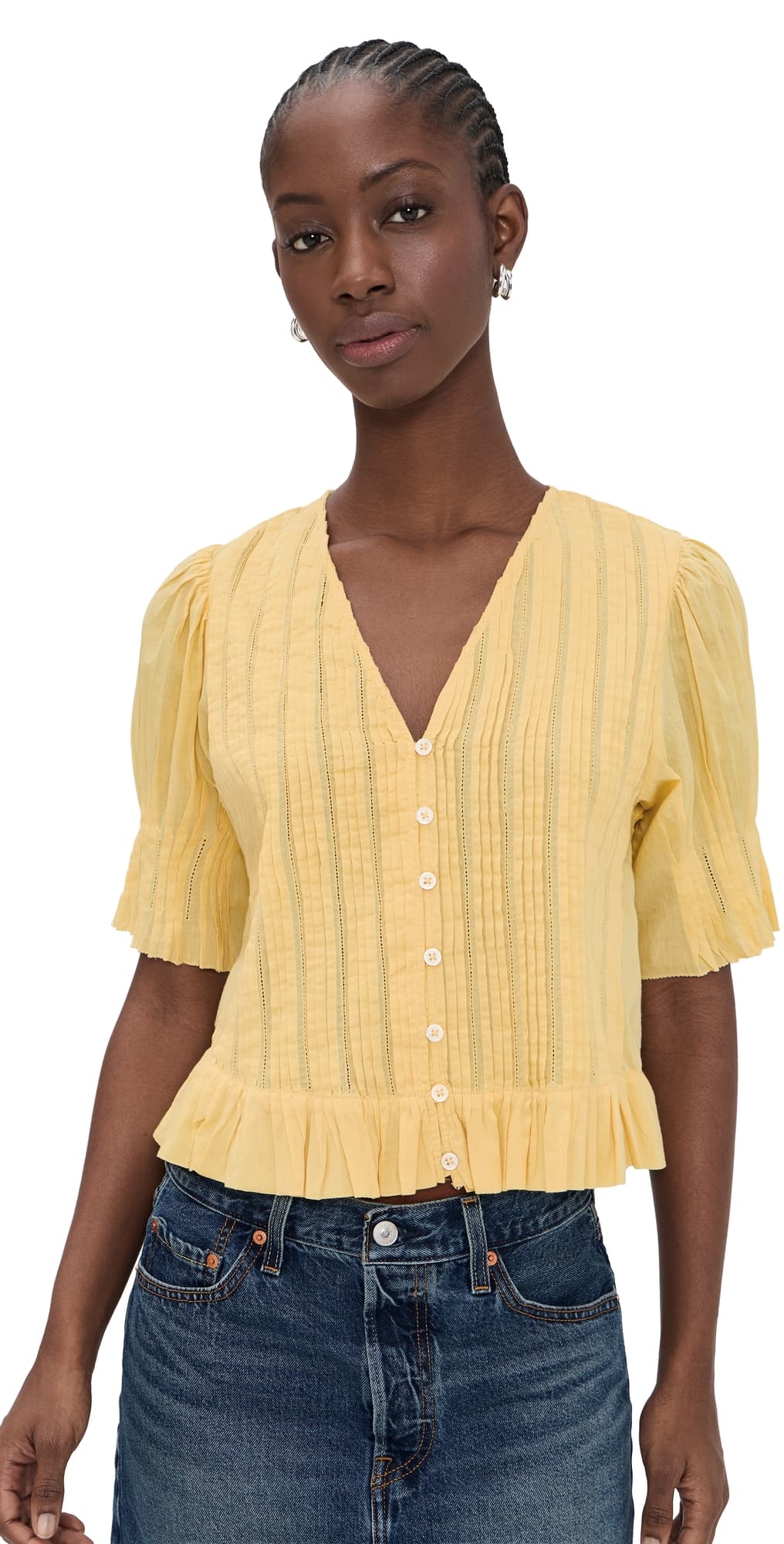 Sea Alberte Solid Bubble Sleeve Blouse Yellow